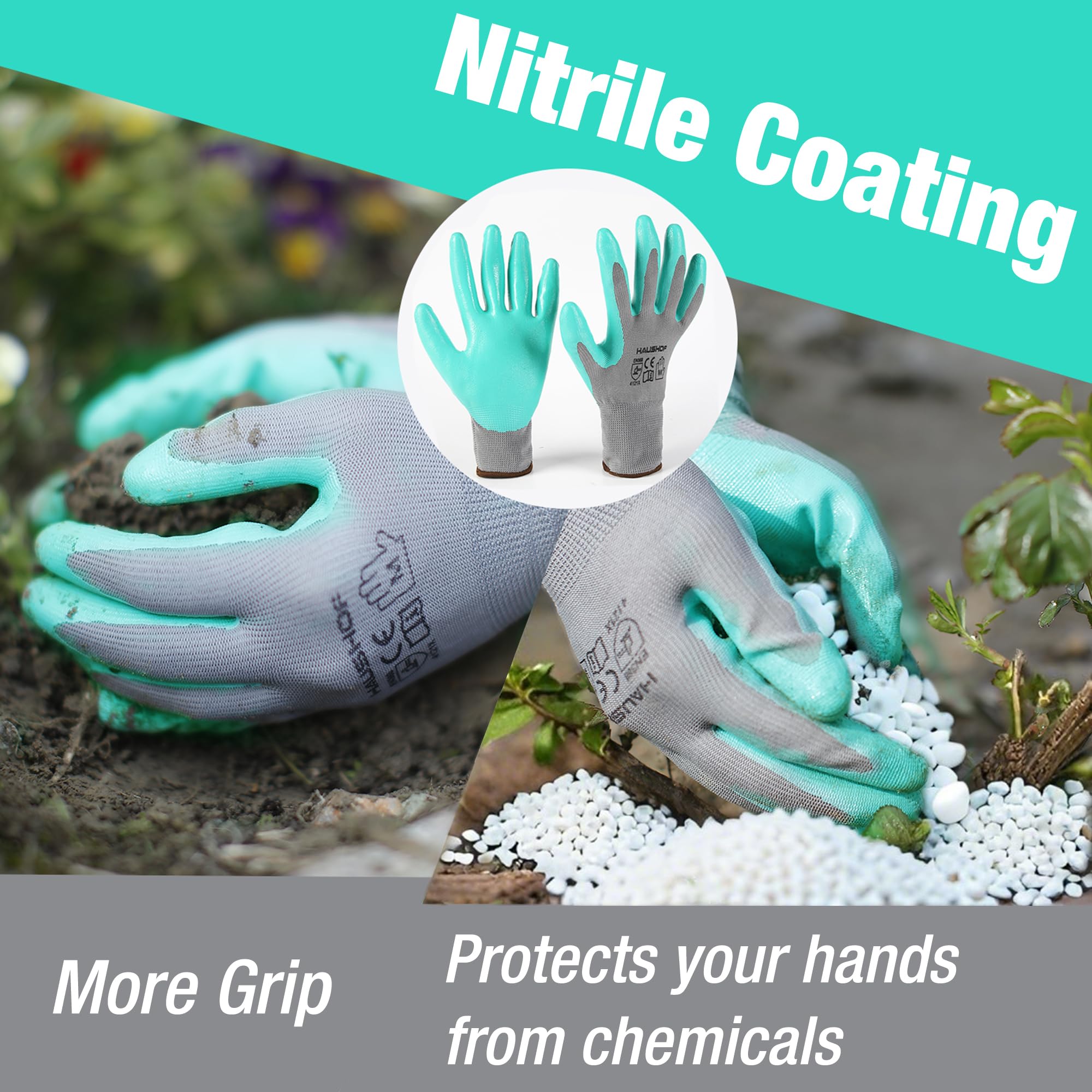 HAUSHOF Garden Gloves for Women and Smaller Hands Nitrile Coated Breathable Work Gloves for Gardening 6 works - Image 3
