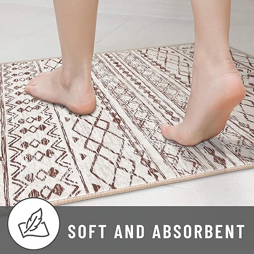 Miniatura 6 de KUTA Alfombra marroquí lavable de 2 x 8 pies, antideslizante, vintage, marrón, bohemio, pasillo, cocina, alfombra de pasillo de cocina, alfombra de