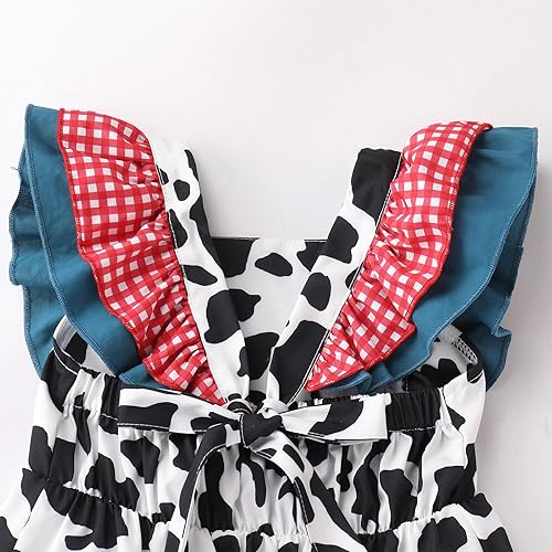 Miniatura 6 de IDOPIP Vestido de tutú de vaca a cuadros con diseño de fresa, arco iris, vestido de verano sin mangas, vestido de princesa para fiesta de cumpleaños