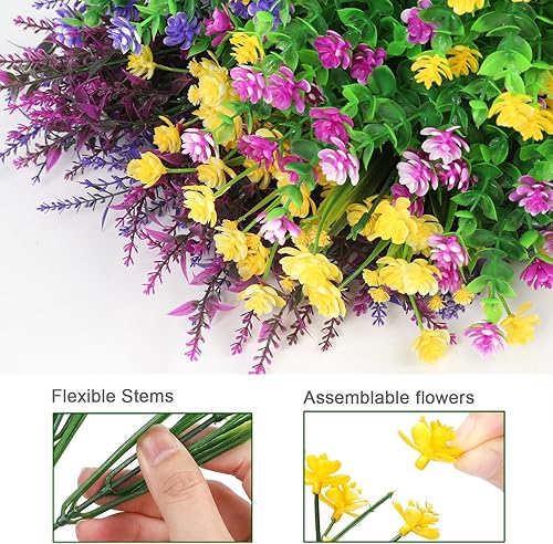 Miniatura 4 de 18 paquetes de flores artificiales, resistentes a los rayos UV, para exteriores, no se decoloran, flores y plantas de plástico sintético para