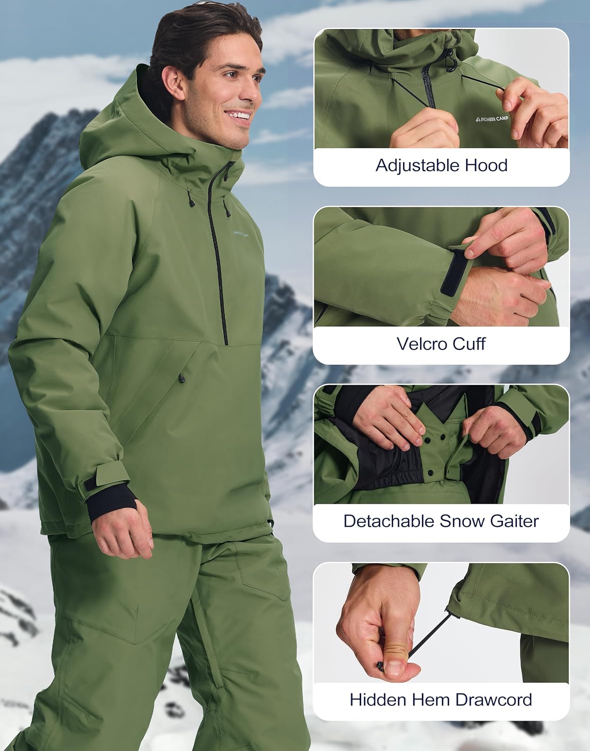 Pioneer Camp Ski Jacket Men Baggy Waterproof Insulated Half Zip Snowboard Snow Coat Shell Jackets Winter Warm Outdoor - Image 6