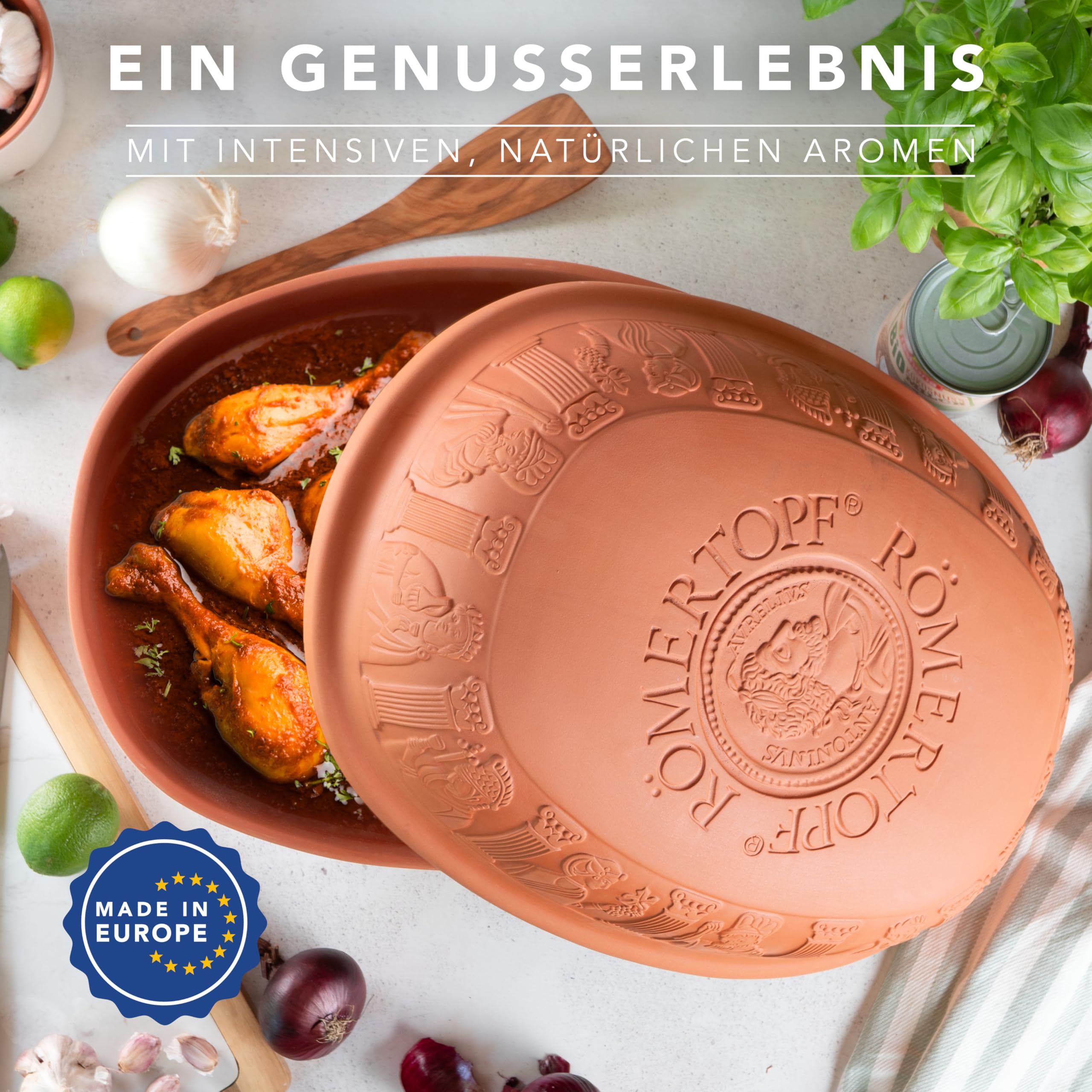 Römertopf MAXI - Rostiera per 8-10 persone, 7 litri, con coperchio in ceramica, per stufare, arrostire e cuocere a vapore, adatto al forno