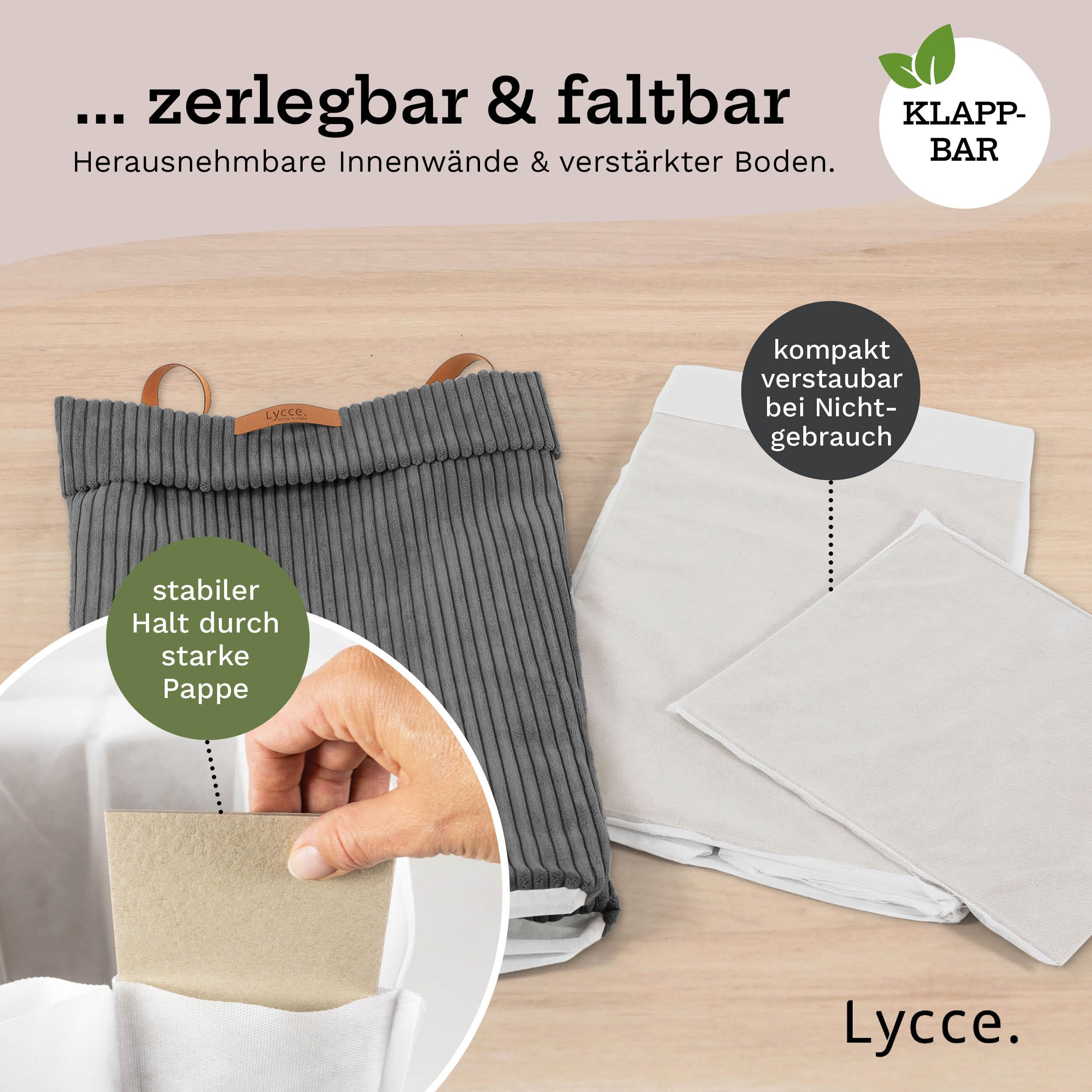 Lycce Wäschekorb Cord, waschbar - faltbar (Dunkelgrau)
