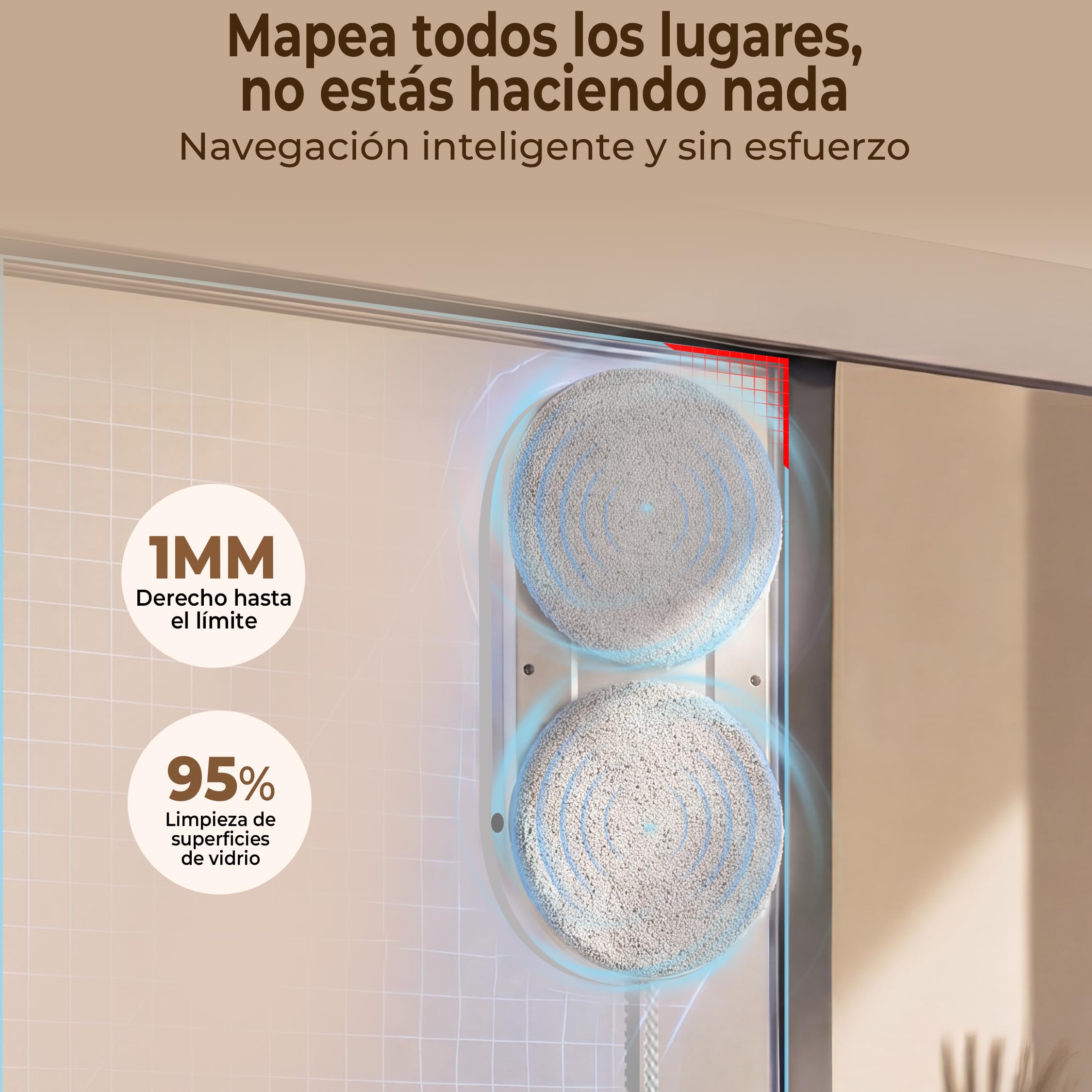 Robot X6 limpiador Ventanas Altas, Interior-Exterior, para Invernaderos | Potente Aspiración, Succión de 6400Pa, Doble Pulverización, Detección de Bordes, Navegación Inteligente
