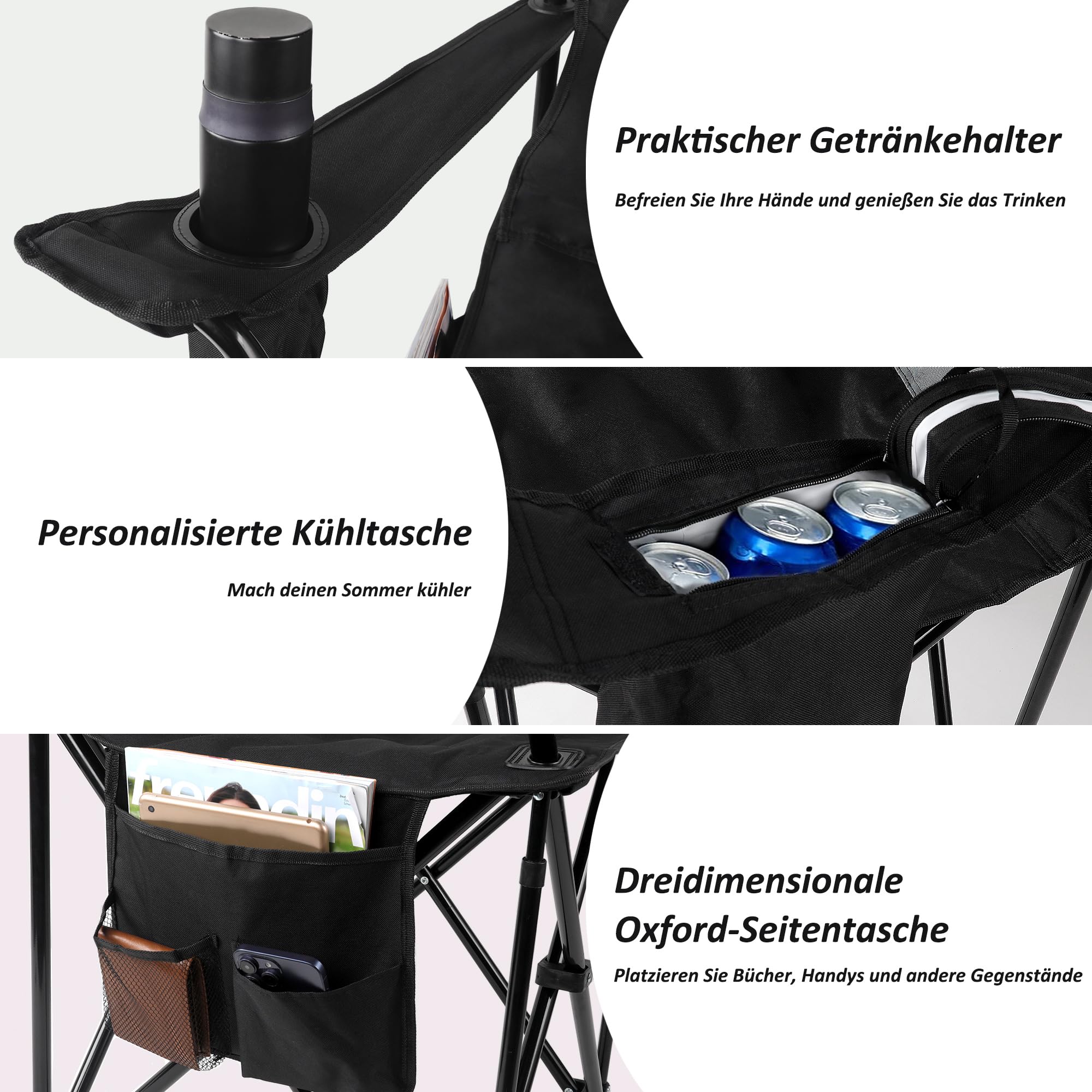 CALIYO Campingstuhl Faltbar klappstuhl Camping Stuhl Chair Sofa, Strandstuhl Faltbar Leicht Hoher Tragkraft von 120 kg, Angelstuhl Campingsessel Bequem für Reisen zu Hause und im Freien