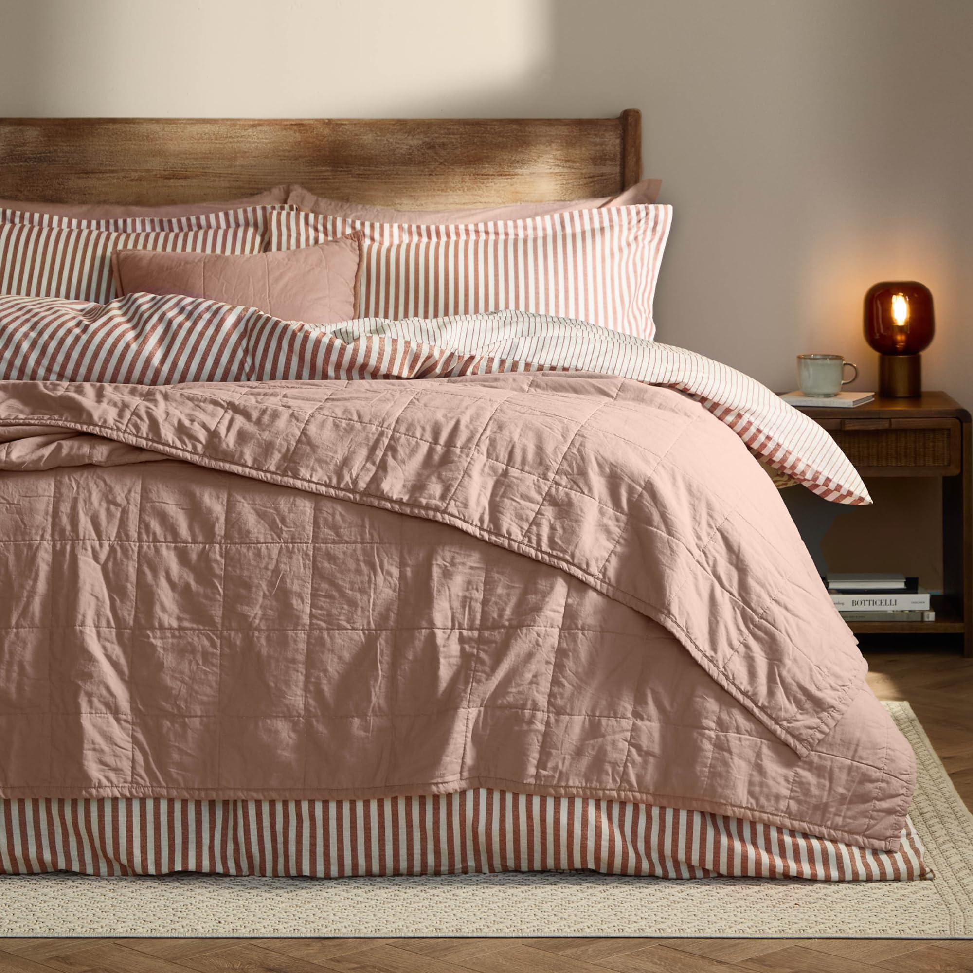 Yard Hebden Washed Cotton Quilted Bedspread – Relaxed Soft Percale Breathable Coverlet (Cotta – 265x265cm)