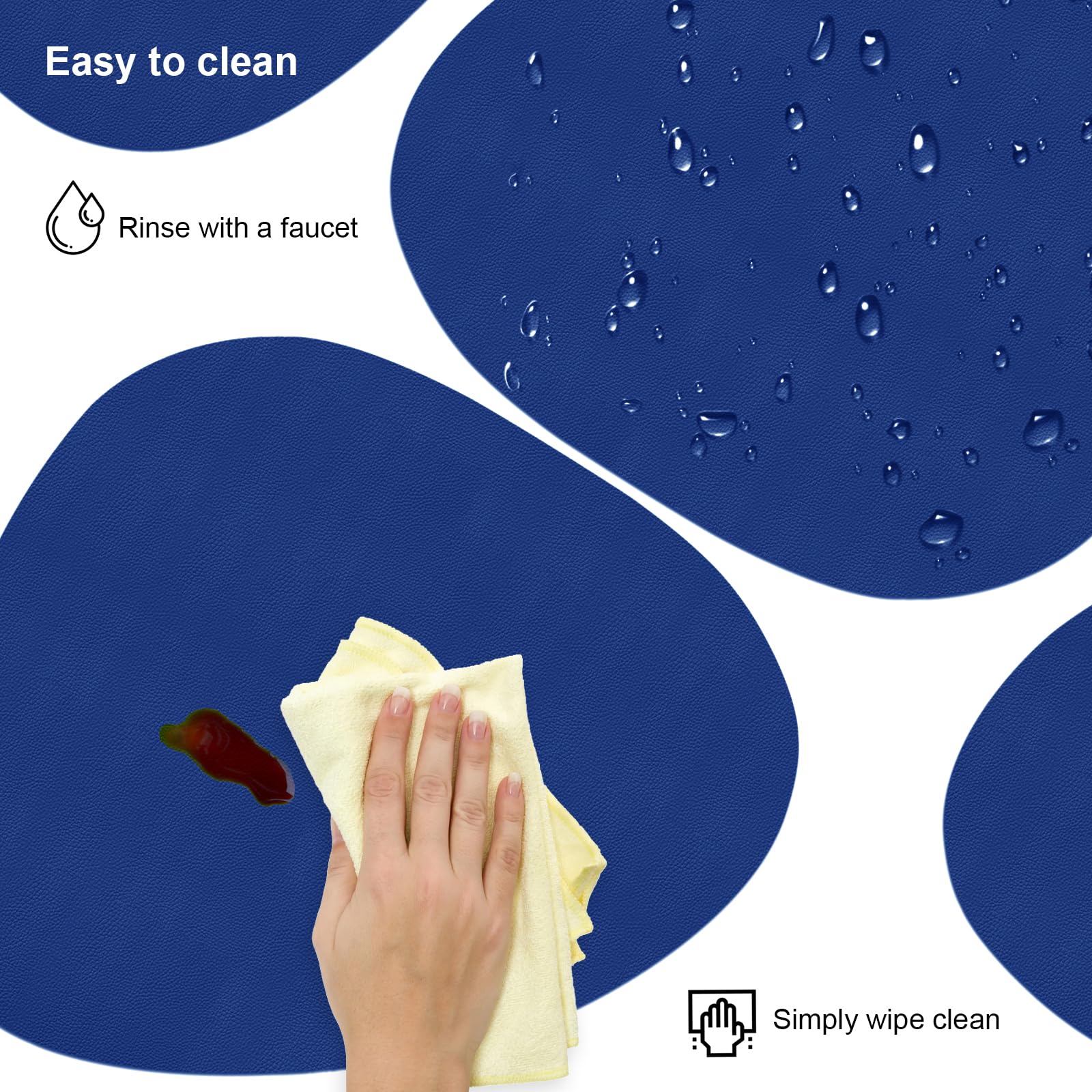 Manteles individuales de piel sintética duraderos y fáciles de limpiar, ideales para cocina, comedor, patio, resistentes al calor y fáciles de limpiar, color azul, 6 unidades
