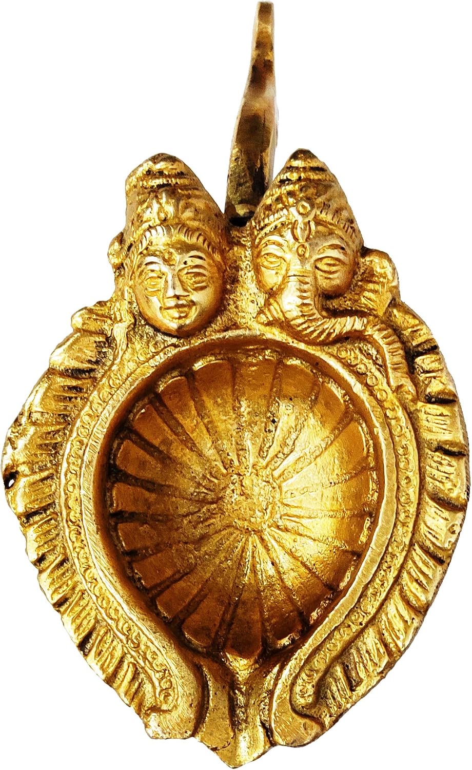 Purpledip Brass Ganesh Laxmi Arti Diya Holder, Indian Gift (10023)