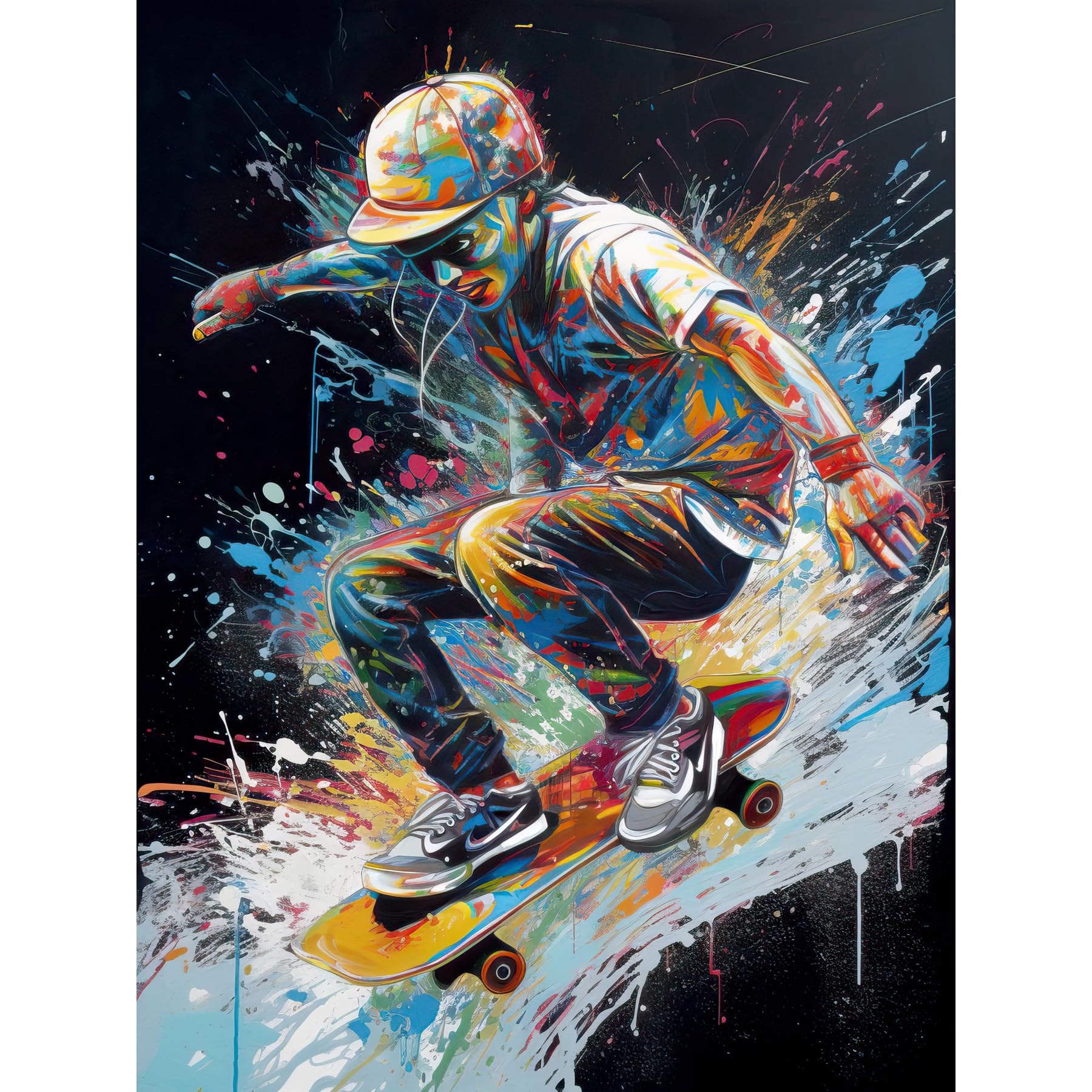 Artery8 Skateboarder Skating Multicoloured Splat Paint Large Wall Art Poster Print Thick Paper 18X24 Inch