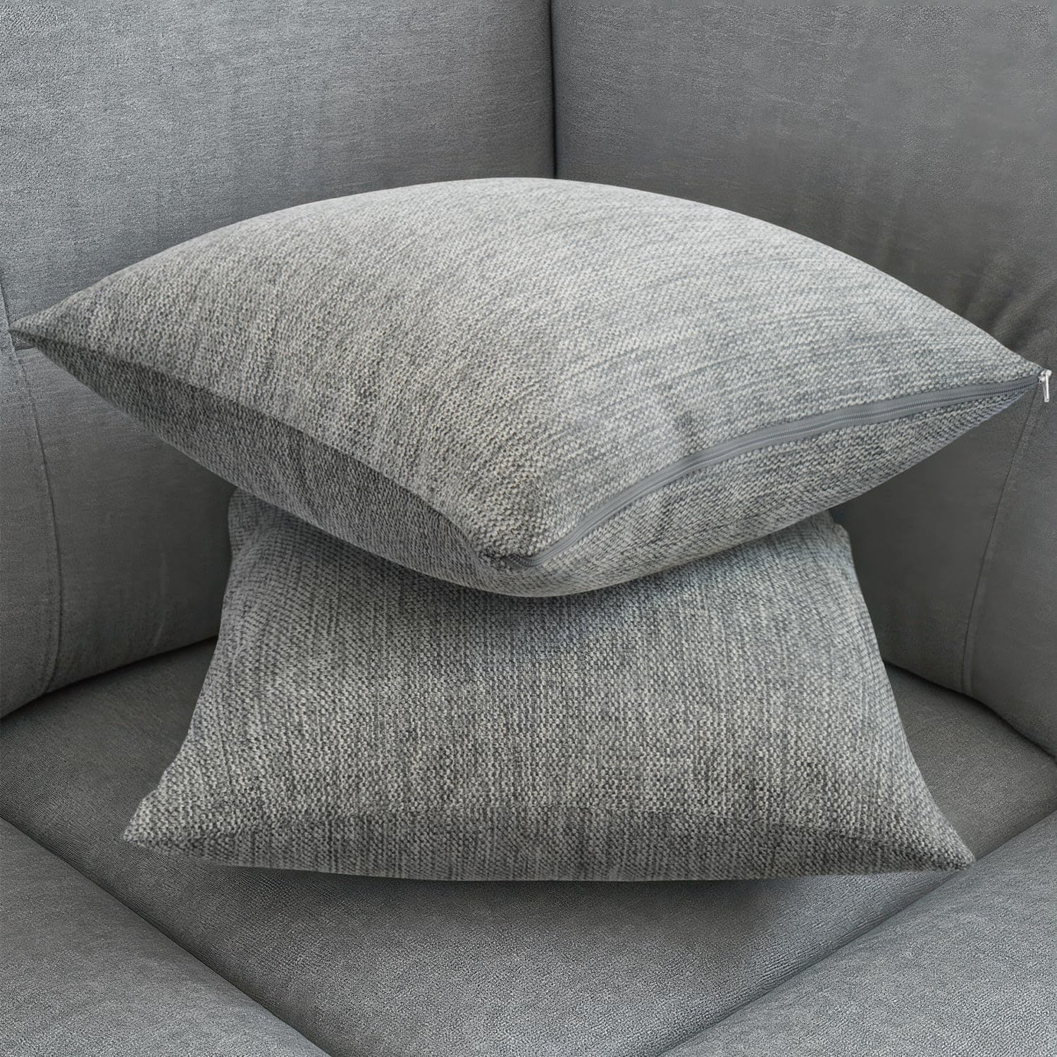 Selfitex 2er Set Sofakissen 50x50 cm, inkl. Füllkissen, gewebter Canvas Stoff, Matte & strukturierte Oberfläche, weiche Polyester Füllung, in Handarbeit gefertigt – Made in EU (Grau)