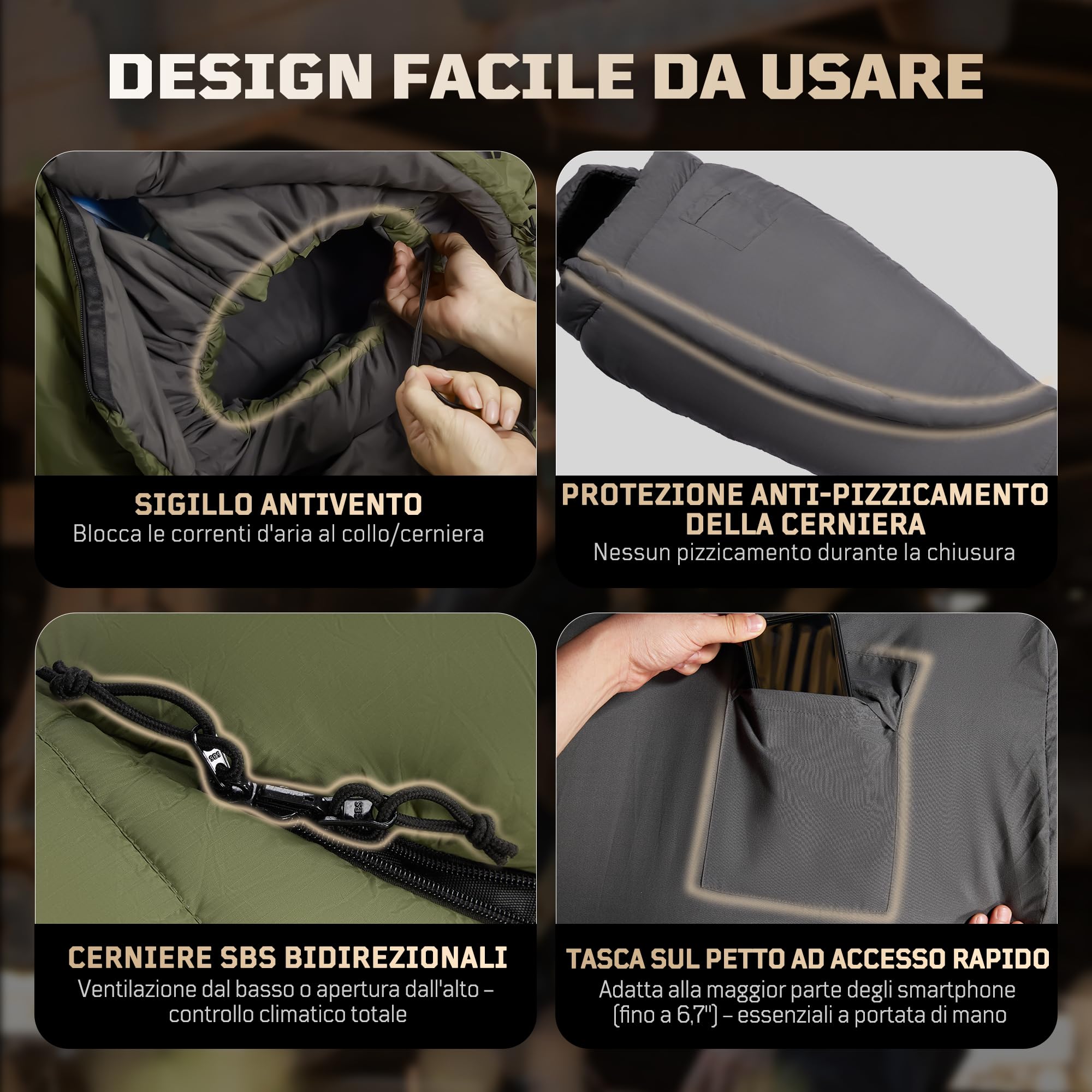 Sacco a Pelo Mummia Adulti 3-4 Stagioni 0-10°C | Leggero e Compatto (1,76 kg) | Impermeabile, fino a 185 cm | Campeggio, trekking e alpinismo