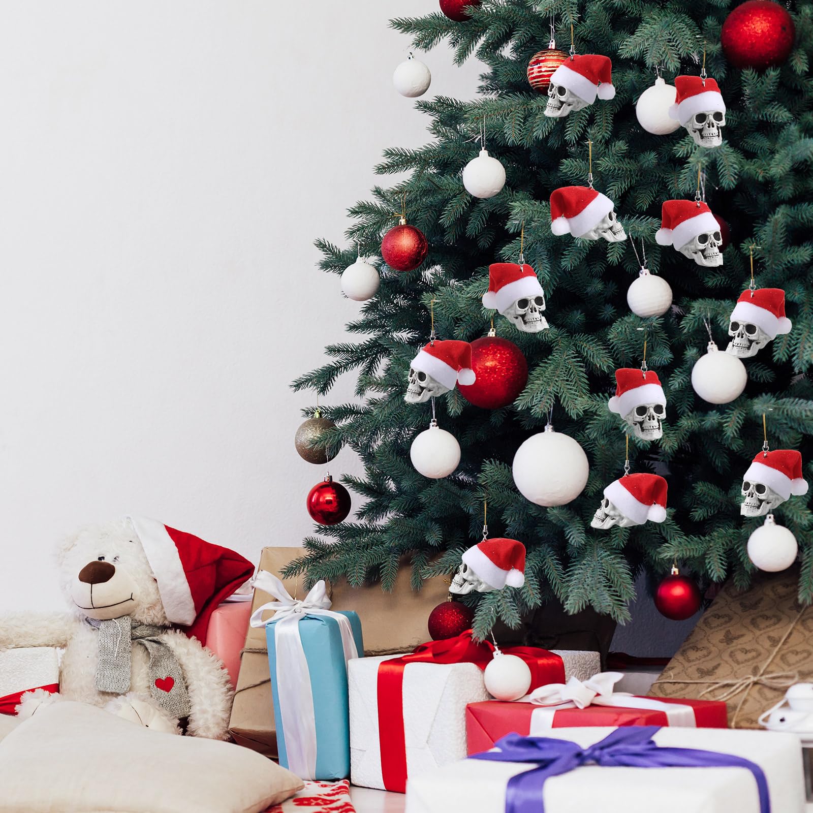 Lenwen 24 Piezas De Adorno Colgante De Calavera De Halloween Para árbol De Plástico, Mini Cabeza