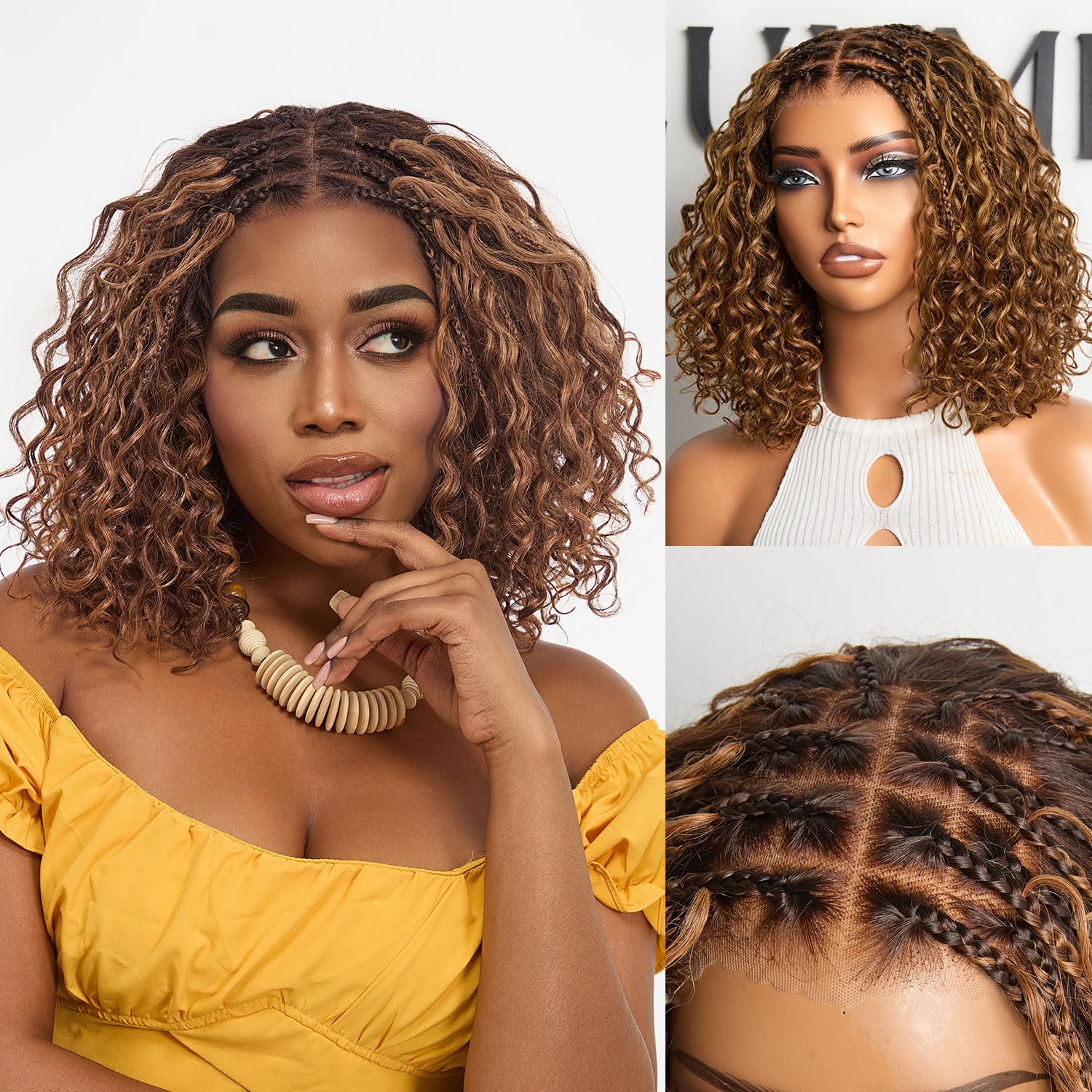 LUVME HAIR Boho Braided Deep Curly 5x5 Closure Lace with Braid Bob 12 Inch 12 Inch Braided Curly｜5X5 Lace｜Highlight