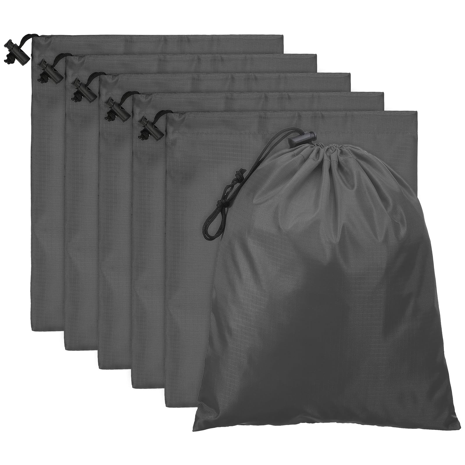 PATIKIL Travel Storage Bags with Toggle 6 x 8 Inch, 6 Pack Waterproof 210D Polyester Drawstring Bag Stuff Sack Cinch Bag for Gym Traveling Hiking Yoga Shoes Organizer, Dark Gray
