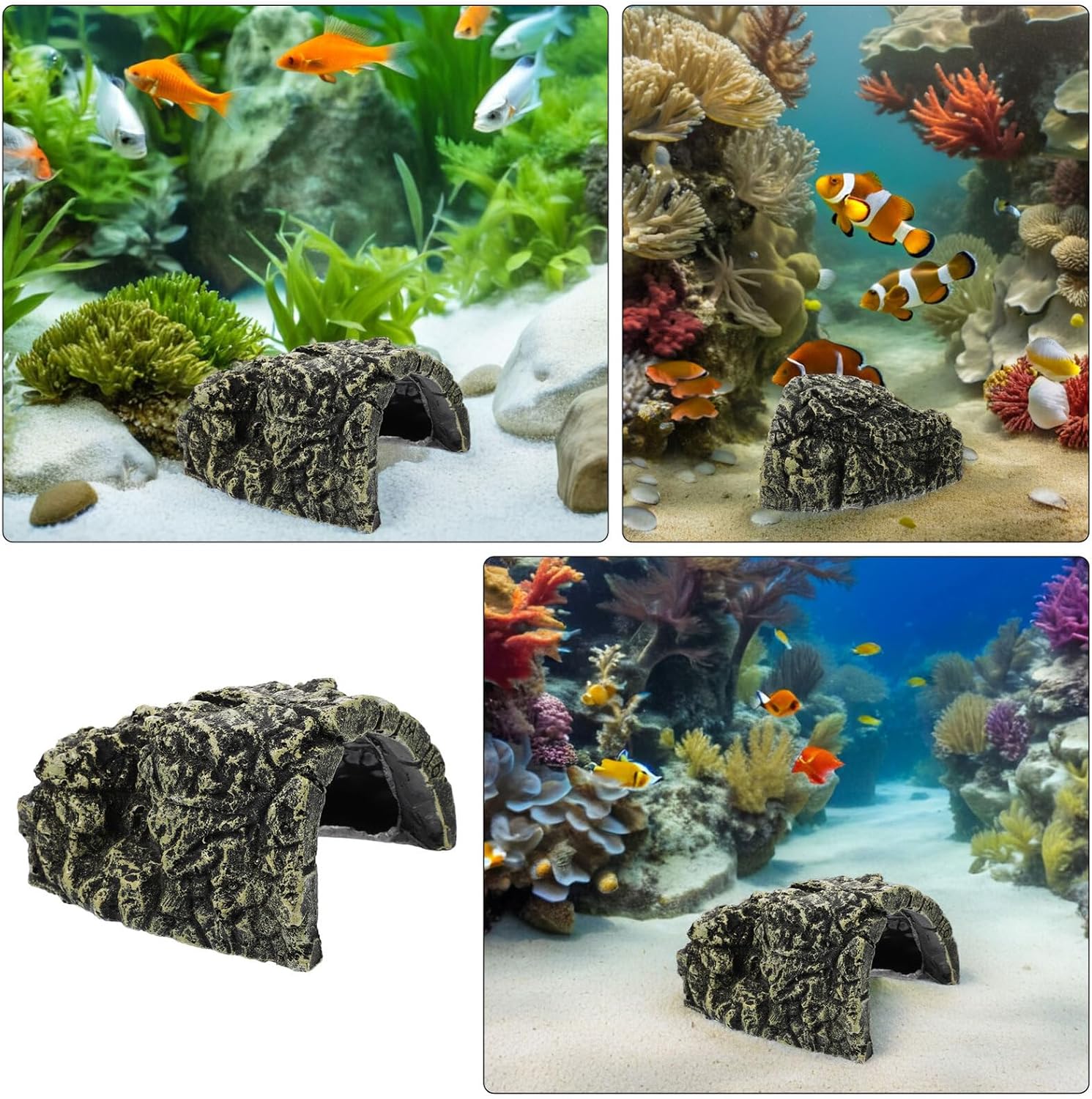 Abaodam 2pcs Turtle Dock Basking Platform with Large Hideout Hole Resin Reptile Terrarium Decor for Aquarium Habitat Turtle and Amphibian Tank Shelter