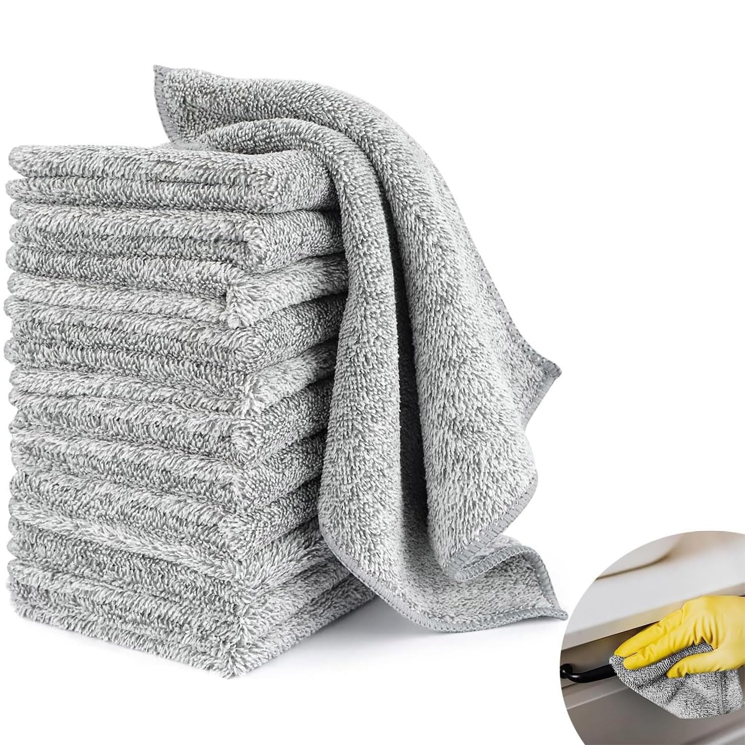 X spring Microfiber Cleaning Cloths, 12 Pack Kitchen Dish Towels, Highly Absorbent and Reusable, Tea Towels with Bamboo Charcoal Fiber for Cleaning Glass, Kitchens, Automotive Supplies