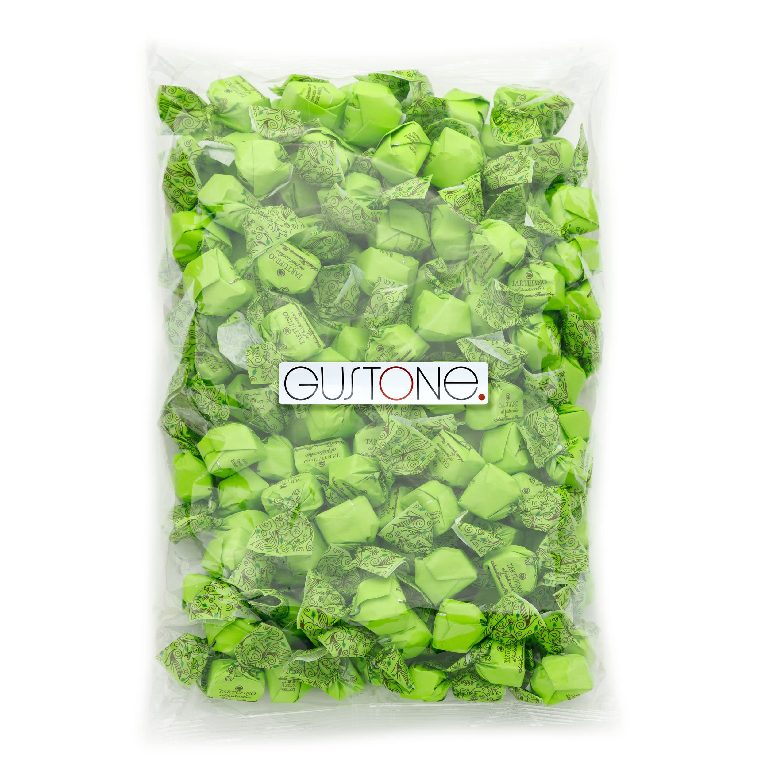 GUSTONE. Tartufino dolce al pistacchio (Pistazie) 140 Stück 1kg | traditionelle Rezeptur ohne künstliche Zusätze, 32% Kakao, glutenfrei, Trüffel-Praline, Schokoladentrüffel