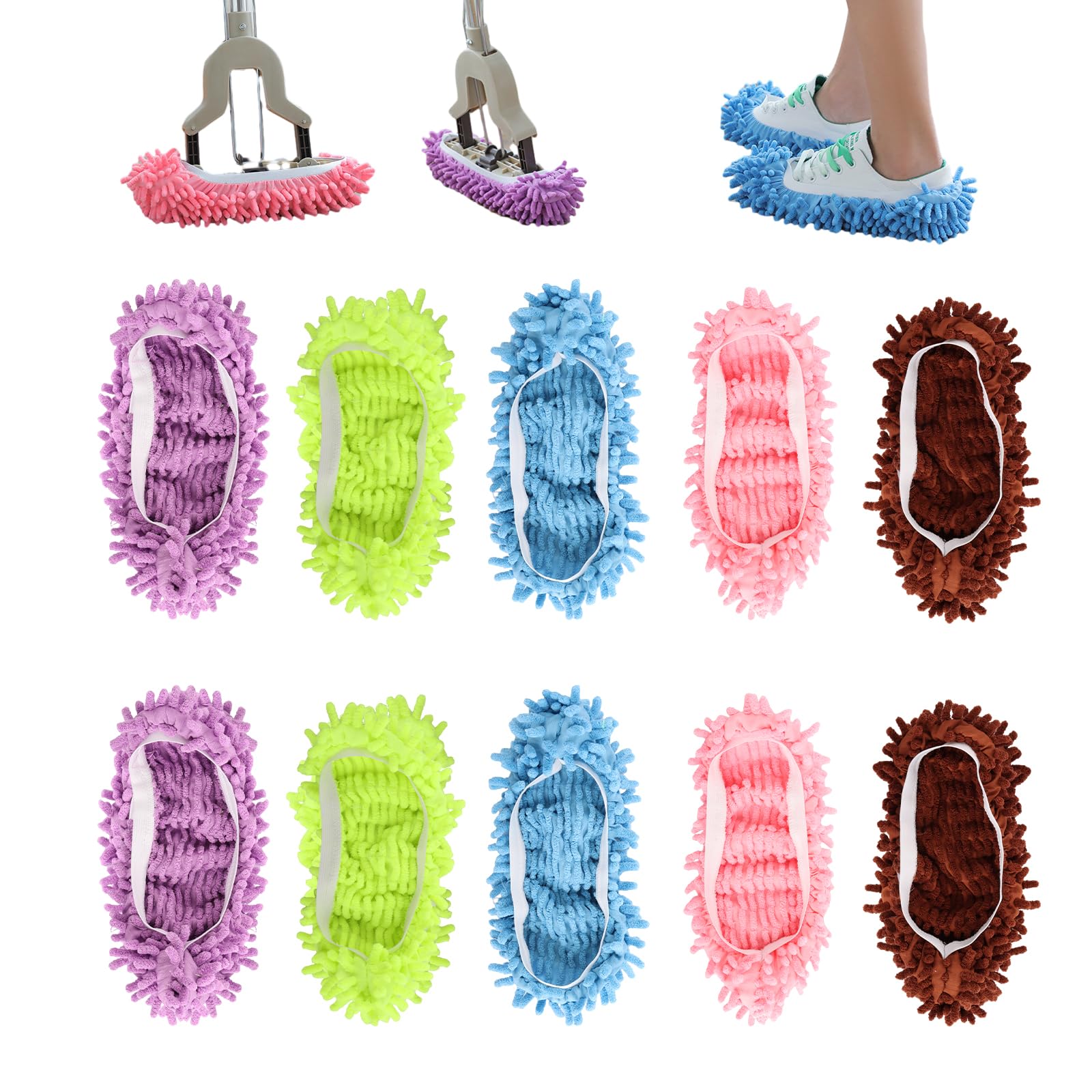 ASelected 10 PCS Mop Slippers,5 Pairs Microfiber Dust Mop Shoes,Multifunction Floor Cleaning Mopping Slippers,Dust Cleaner Mop Foot Socks,Washable Mop Shoes for Home,Bathroom,Office,Kitchen Cleaning
