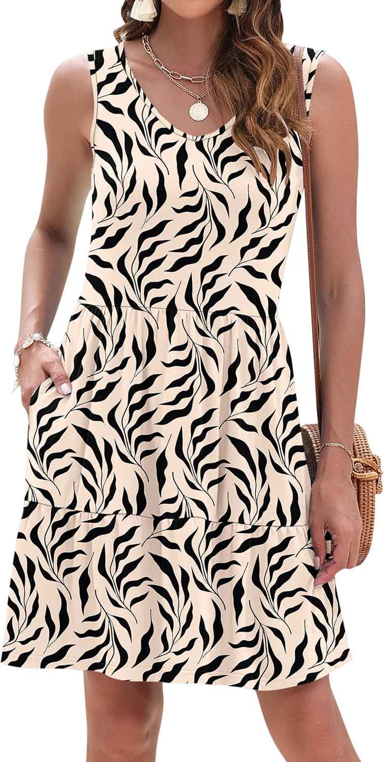AUSELILY Womens Summer Dresses 2026 Casual Sleeveless Sundress Beach Vacation Flowy Tiered Short Dresses with Pockets - Image 2
