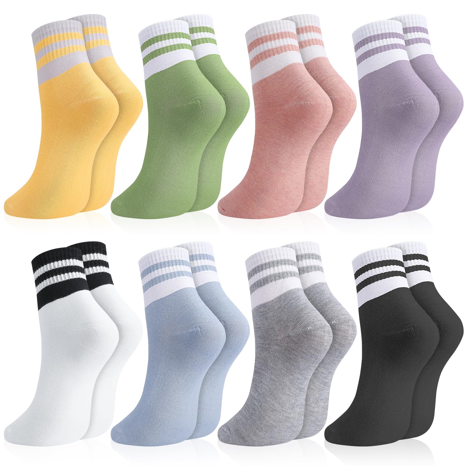 Utensilsto 8 Paar Socken Damen 38-42 Tennissocken Bunte Sportsocken Retro Damen Socken mit Streifen Motiv Baumwollsocken für Tennis Arbeit Freizeit Sport