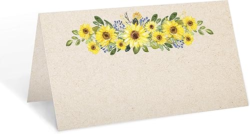 321Done Tarjetas de lugar de girasol, fabricadas en Estados Unidos, tamaño pequeño de 3.5 x 2 pulgadas, para nombres, mesa de comida, cena, fiesta,