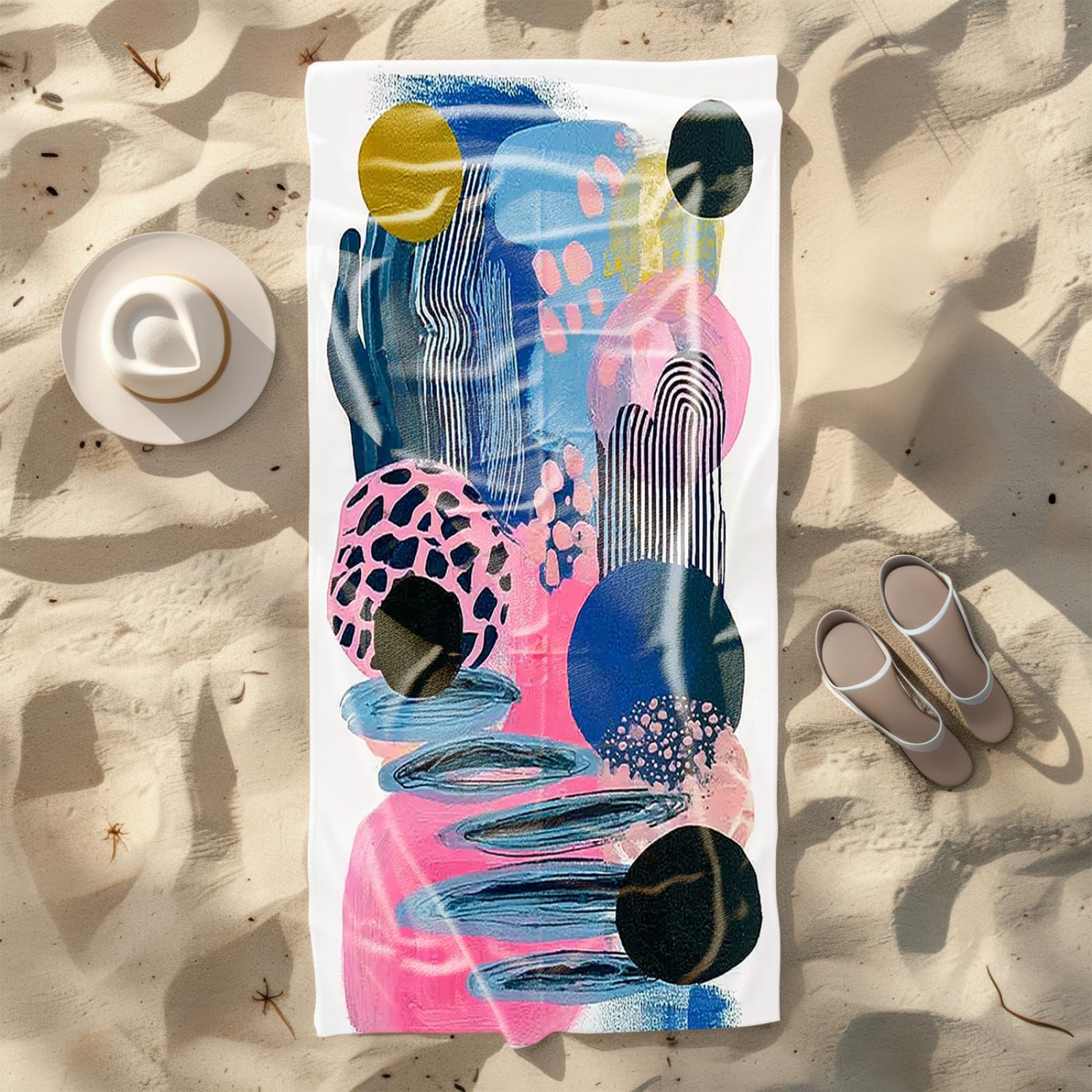Genérico Toalla Playa 90X180 Azul Rosa Negro Abstracto Grande Toallas de Playa Microfibra Ligera Secado Rápido Sin Arena para Mujer Hombre Viajes Vacaciones Natación Camping