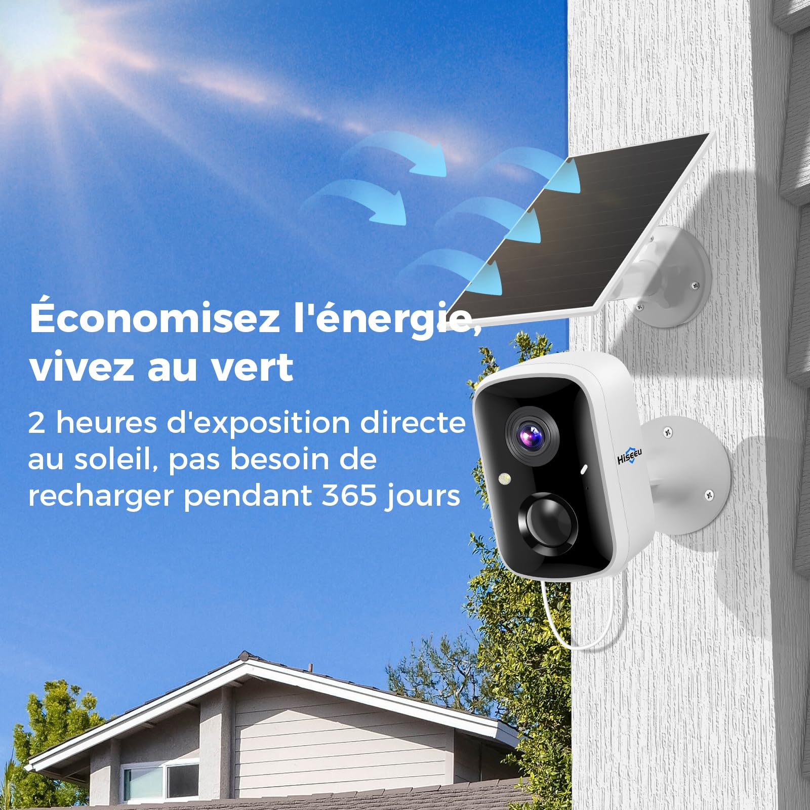 Hiseeu Caméra Sécurité Extérieure WiFi 4MP 3K, Panneau Solaire & Batterie, Détection Humaine PIR/IA, Sirène, Étanche IP66, Vision Nocturne Couleur, Audio Bidirectionnel, Cloud & Carte SD