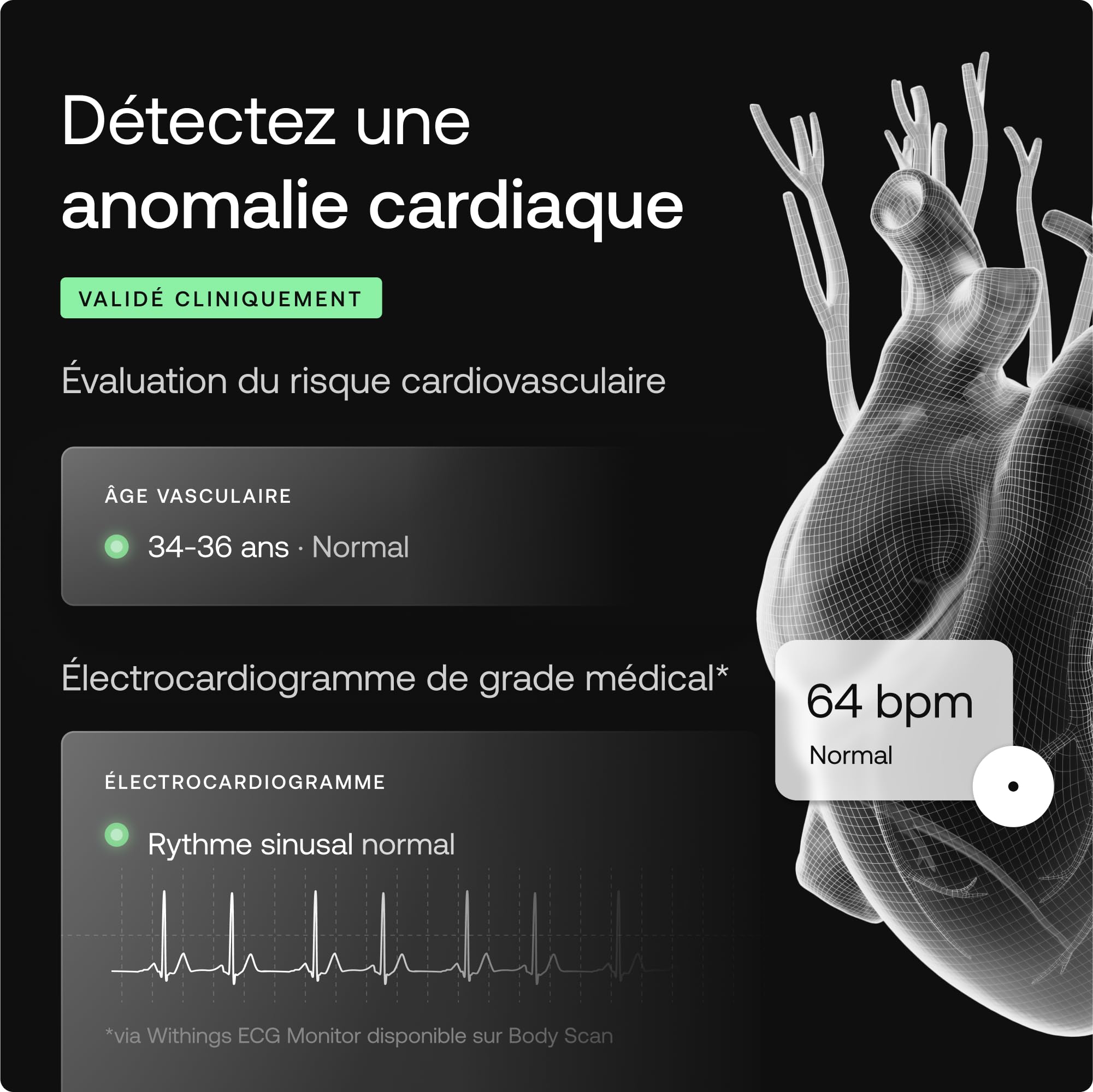 WITHINGS Body Scan - Balance connectée Wi-Fi pour améliorer sa santé, pèse personne, analyse de composition corporelle, masse graisseuse, musculaire, hydrique, Électrocardiogramme, Noir