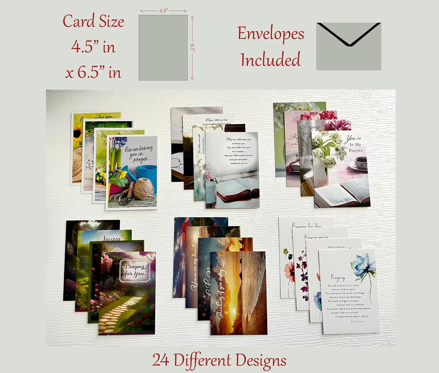 24 Cards ~ No Repeated Designs ~ Praying for You ~ Christian Religious Sentiments ~ Scripture in Every Card