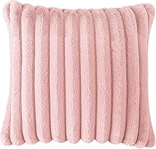 Cushion Covers, 45 x 45 cm Decorative Pillow Covers Plush Soft Striped Cushion Cover, Fluffy Faux Fur Cushion Covers for Sofa Bedroom Home Car Cushion Covers (Pink)