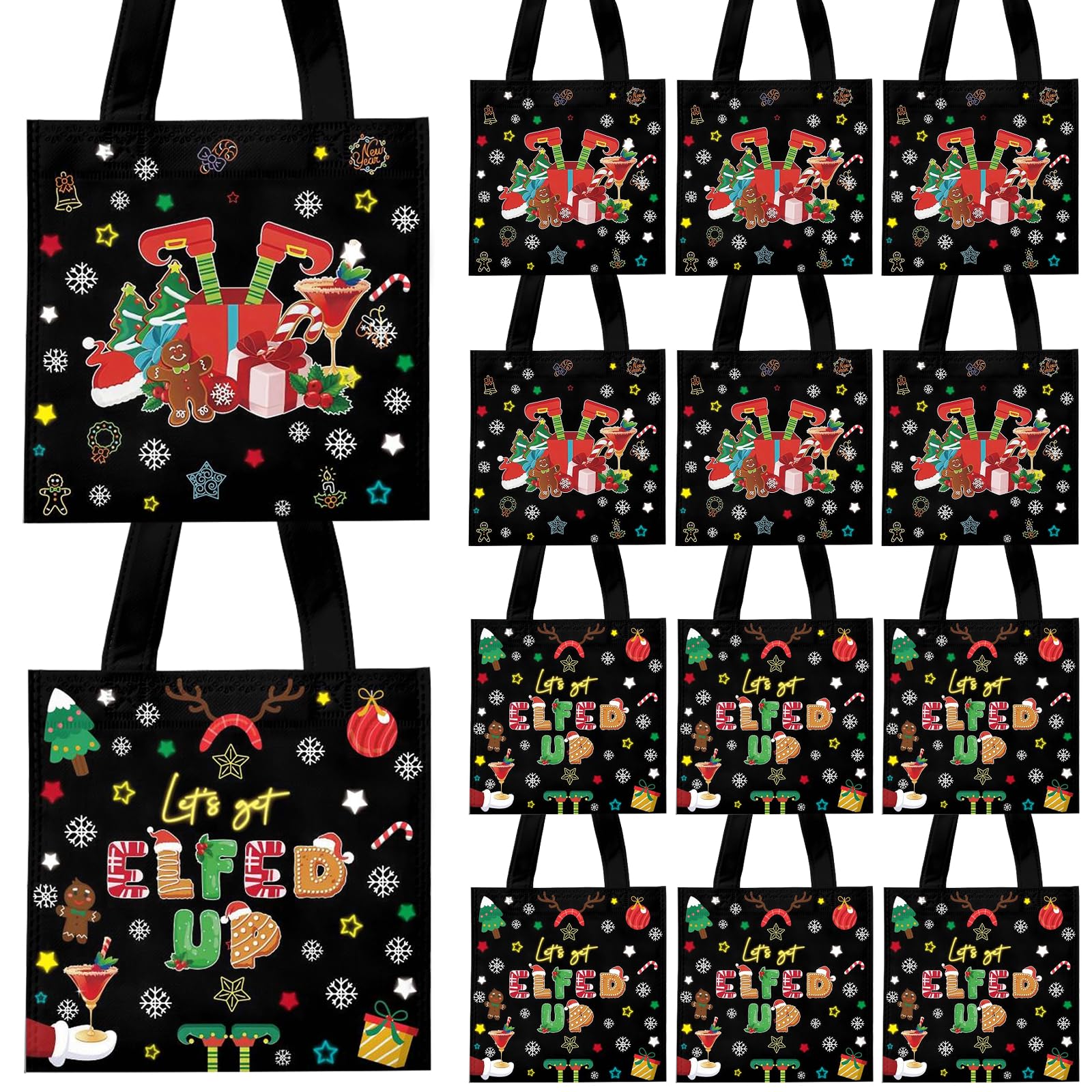 kaixiaoru 20Pcs Christmas Non-woven Gift Bags Let's Get Elfed Up Party Decorations Reusable with Handles for Winter Xmas Birthday Party Gifts Wrapping