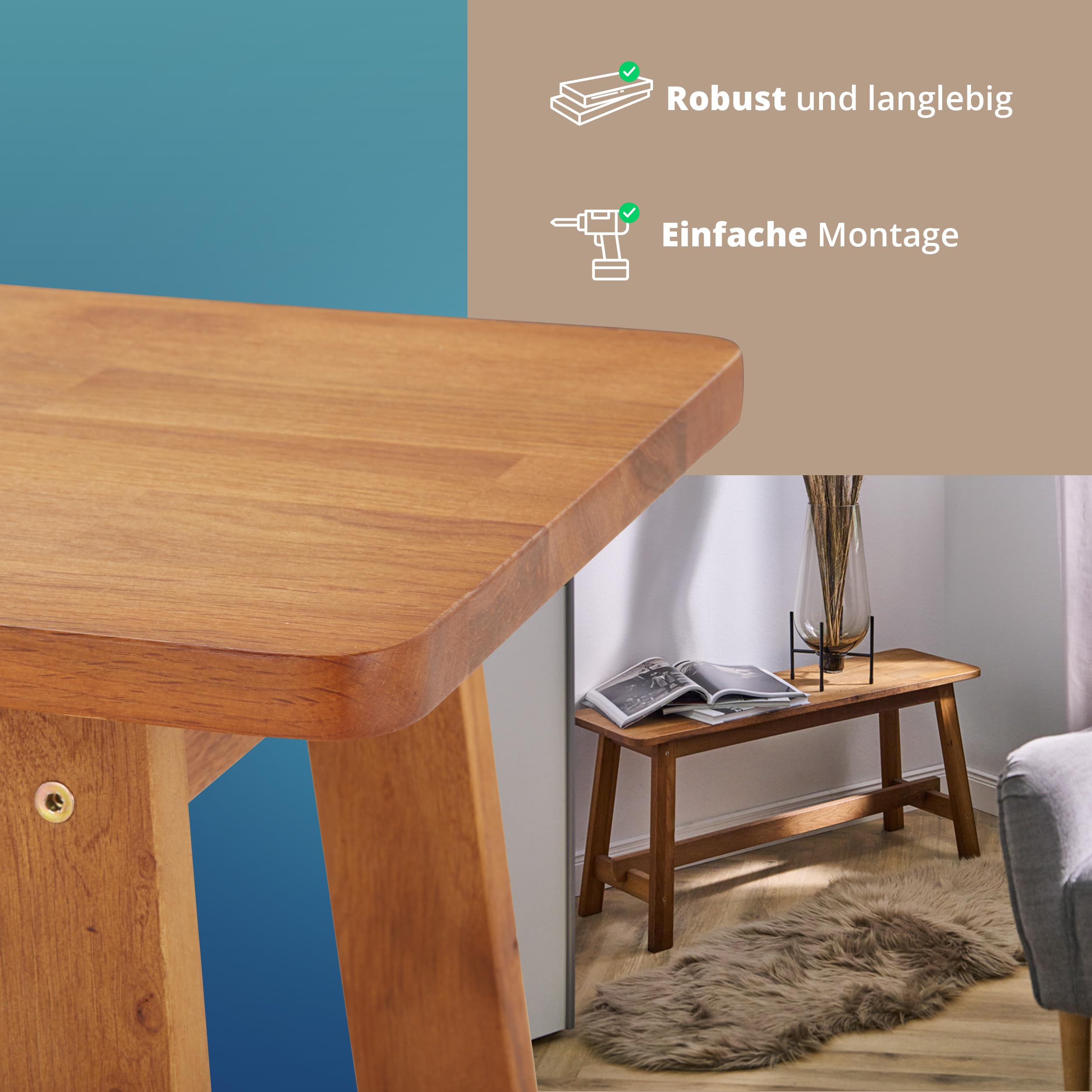 KHG Holzbank Sitzbank Flur Garderobenbank Schuhbank 100x45x29 cm - Eiche Holz Massiv bis 200 kg belastbar - Bettbank Landhausstil geölt
