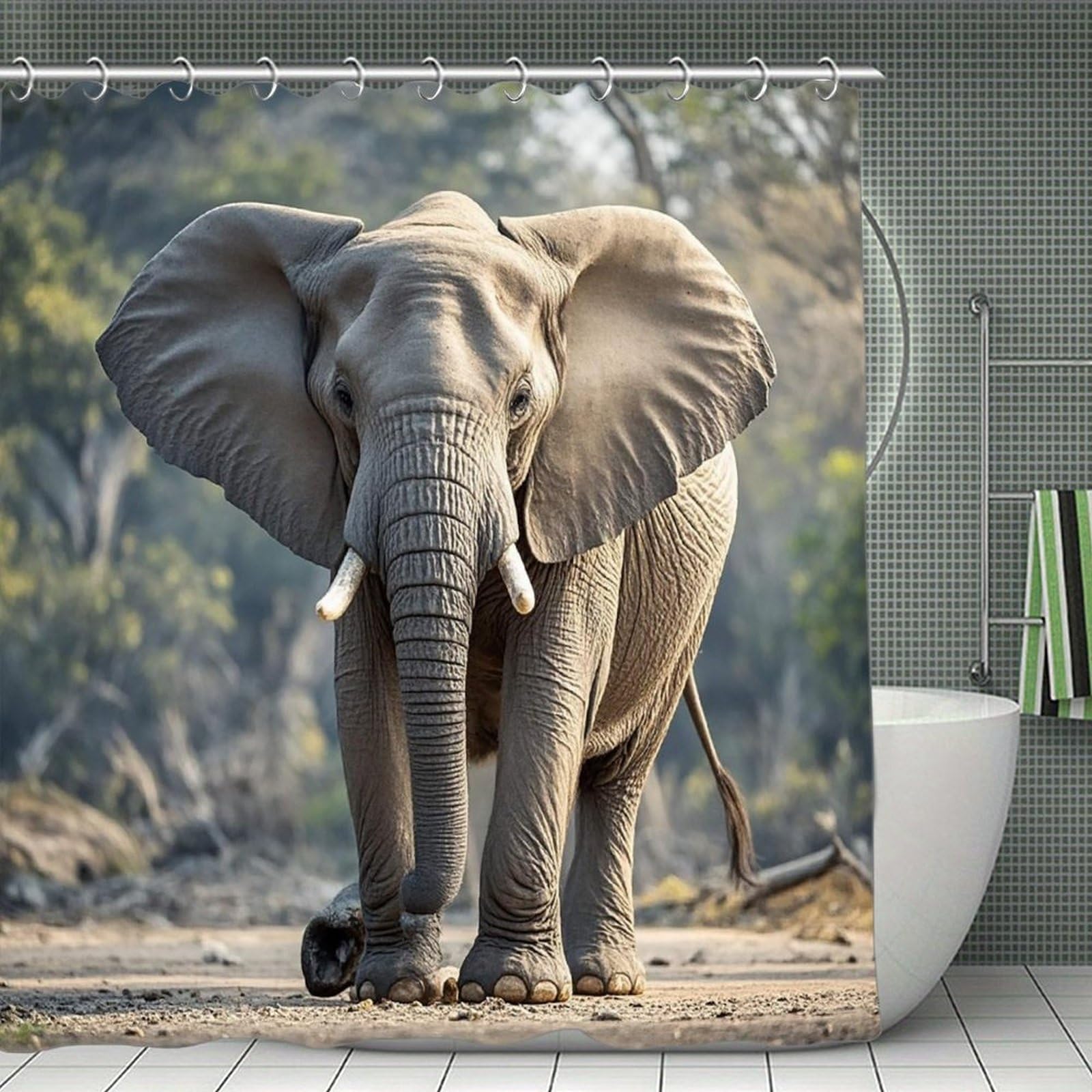 VstaDank Elephant Shower Curtain Light-Weight Blackout Bathroom Curtain Washable Shower Liner 71x71 Inch Bath Curtain with Metal Holes Bathtub Bath Room