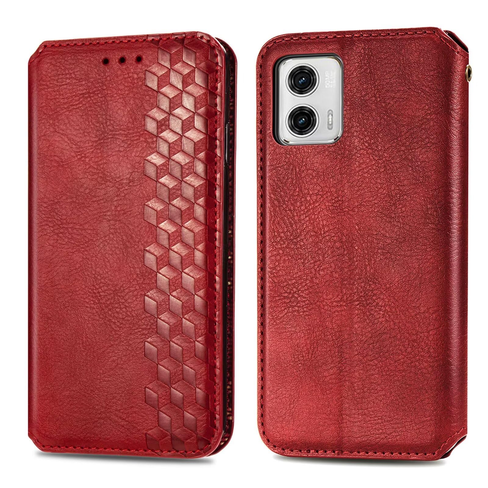 Motorola Moto E14/Moto G04/Moto G24 Case Flip Phone Case Premium PU Leather Wallet Case Shockproof Magnetic Protective with Credit Card Slot View Stand Cover for Motorola Moto E14 / G04 / G24,Red