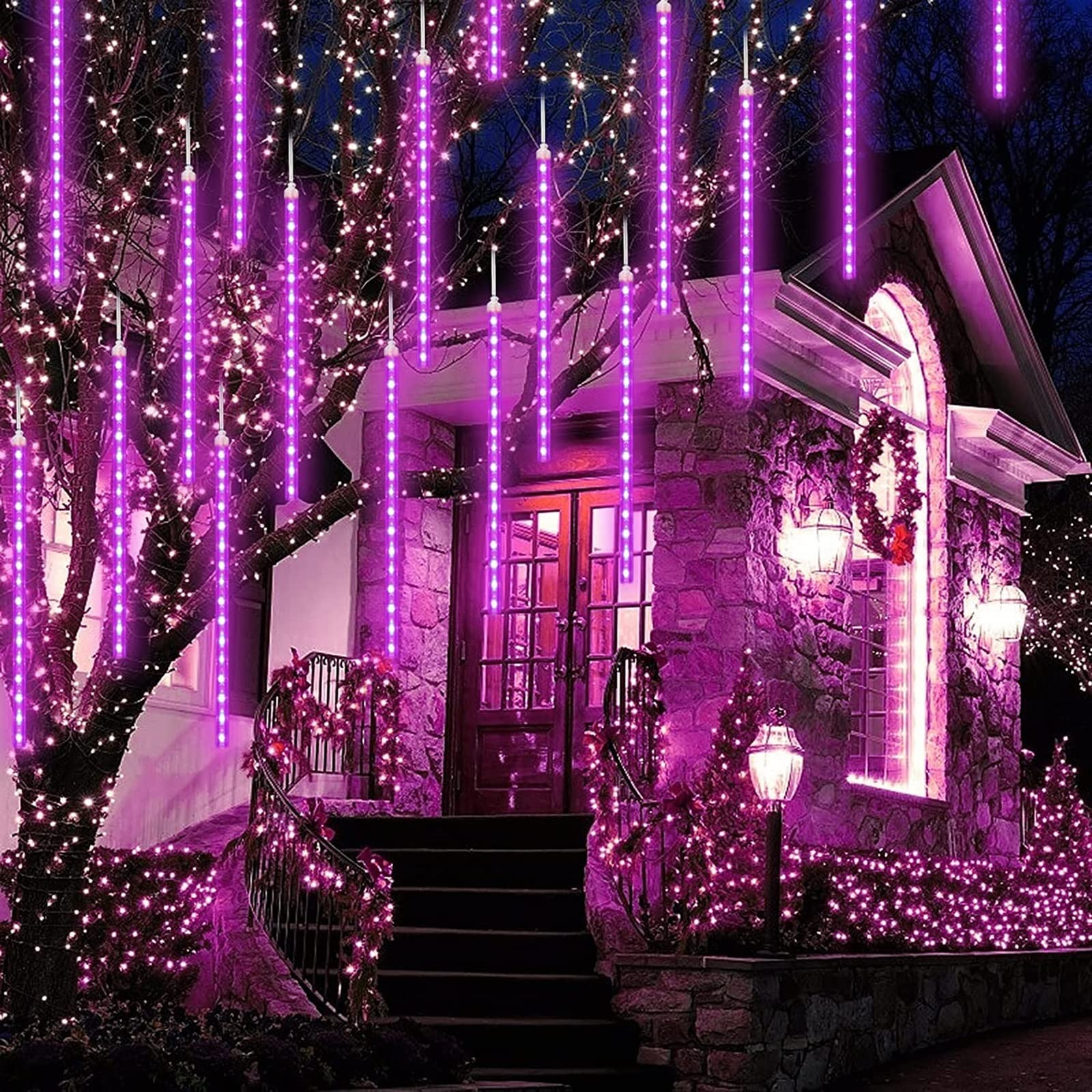 SCOZIA Cadena de Luces LED Que Caen Nieve 80 cm 10 Tubos 720 LED IP65 Luces de jardín a Prueba de Agua Luces de Lluvia de Lluvia de meteoritos mejoradas al Aire Libre para la decoración del ár