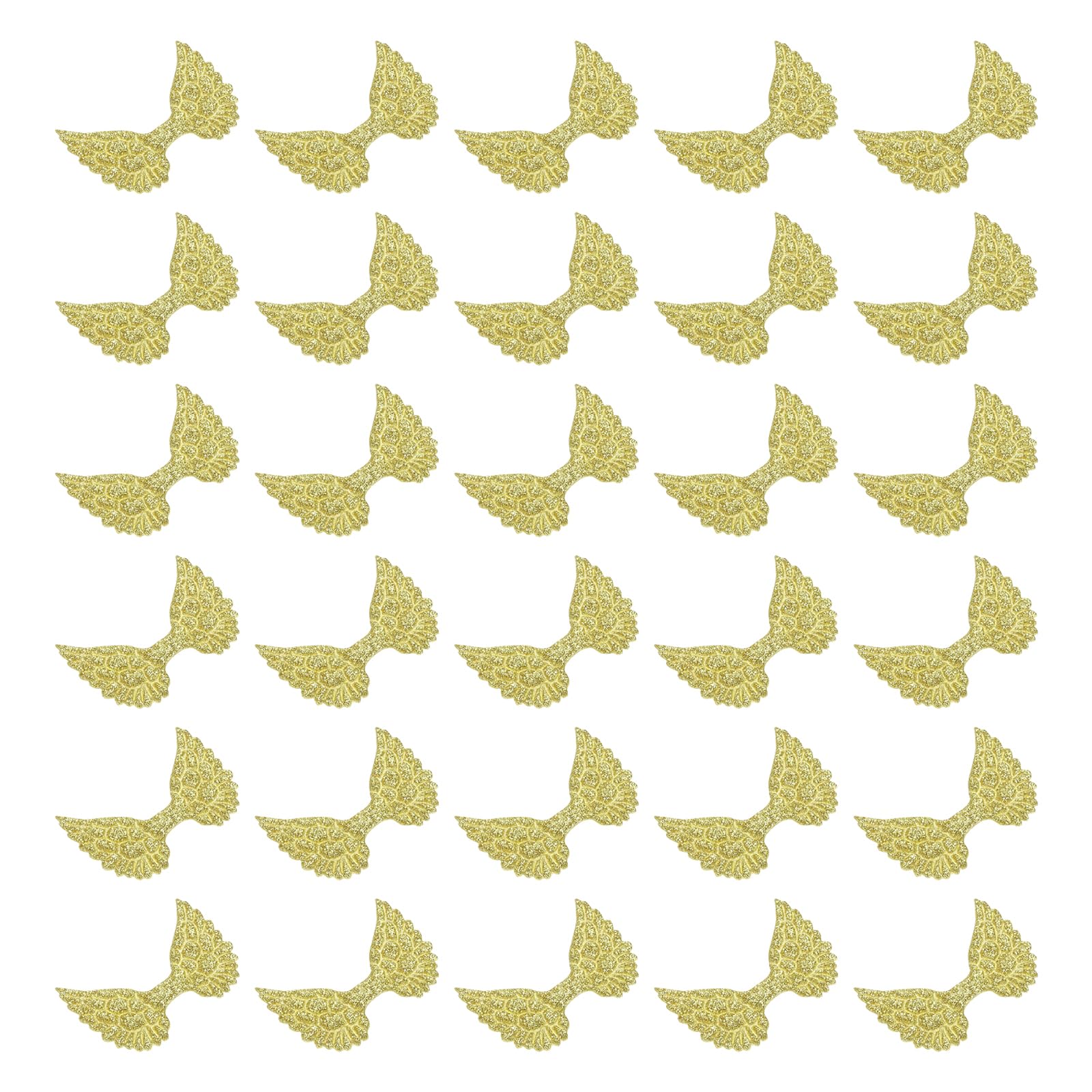 PATIKIL 60Pcs Angel Wings for Crafts, Glitter Mini Angel Wings Ornament Fabric Wings Sew on Doll Patches Embellishment for Hair Accessories DIY Crafts, Gold