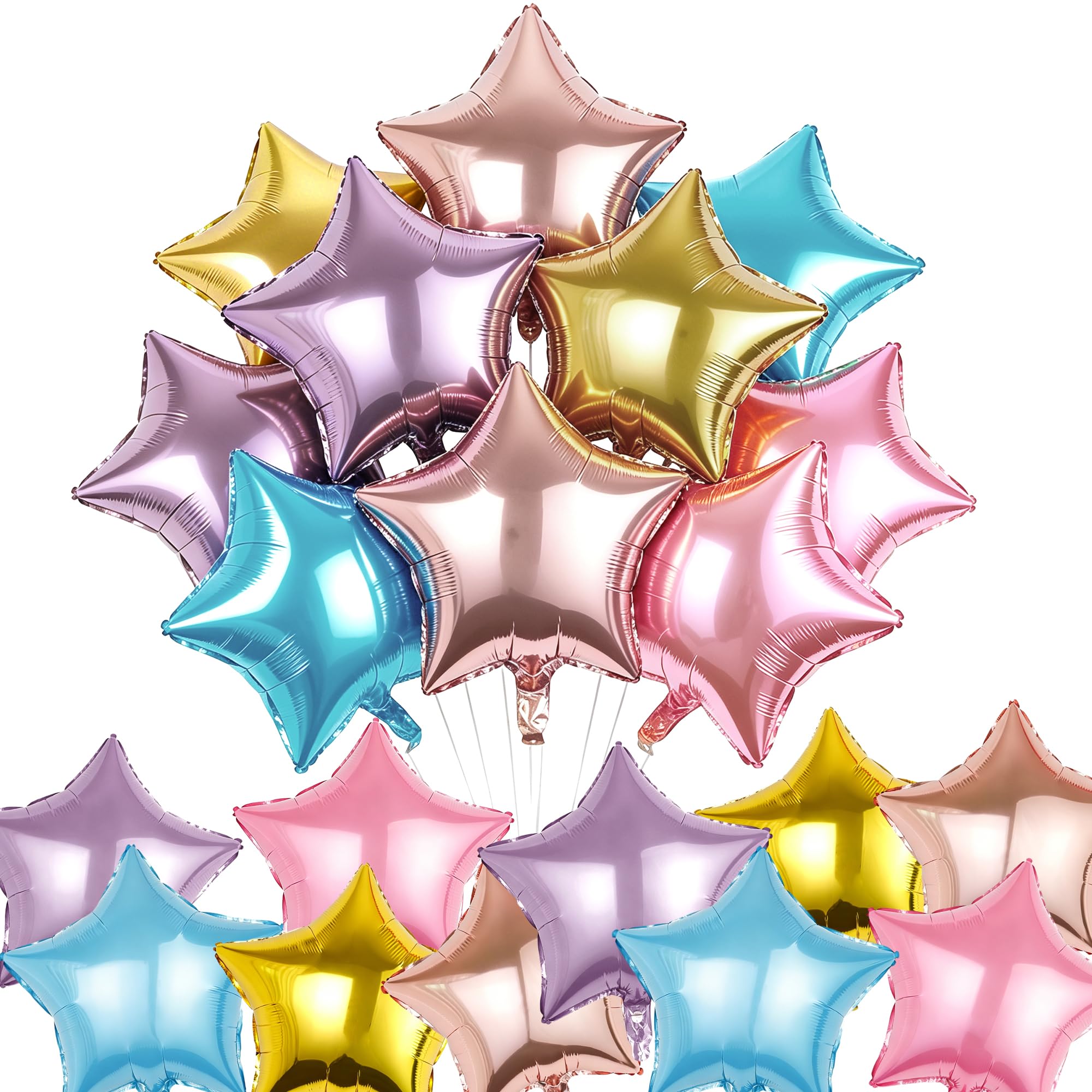 20Pcs Foil Star Balloon, 18 Inch Pentagram Balloons, Helium Mylar Ballons Foil Balloons Party Decorations for Birthday Wedding Graduation Anniversary (Multicoloured)