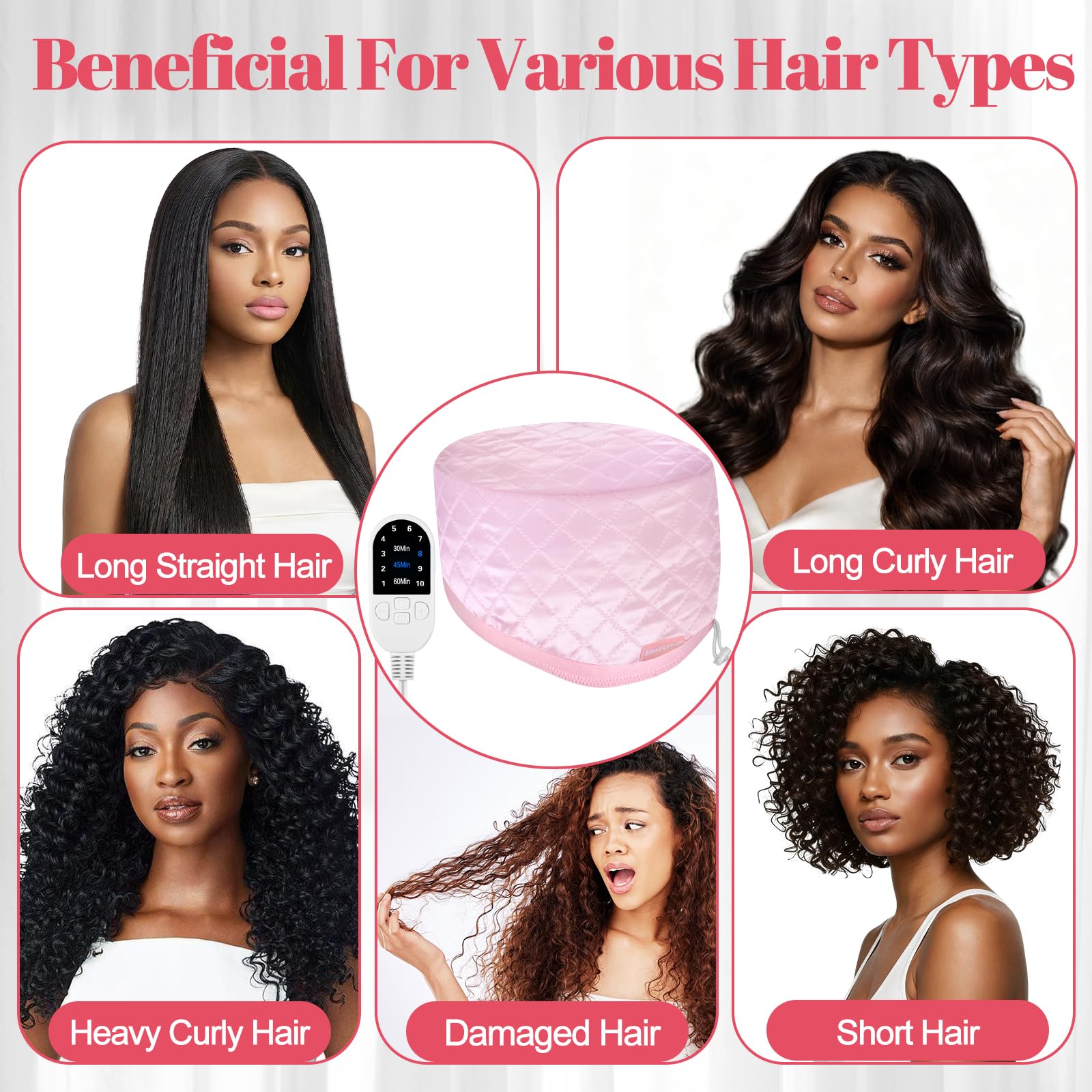 Cuffia termica per condizionamento vaporizzatore elettrico capelli afro naturali portatile uso domestico rosa