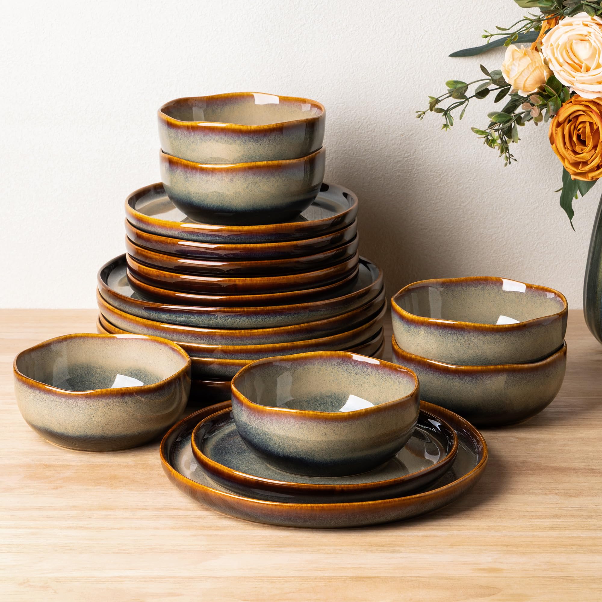 TheTerra 18-Piece Porcelain Dinnerware Set Coffee Bean