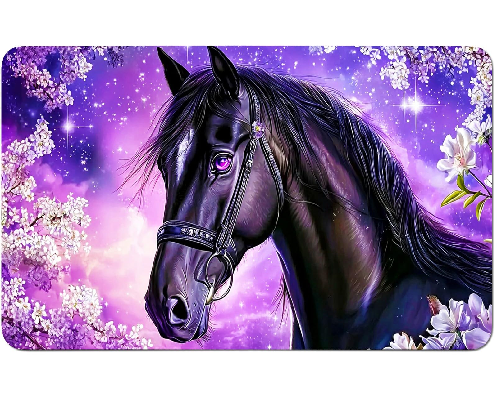 RWUTYTIUL for MTG Card Playmat 24 X 14 Inch with No Zone, Stitched Play Mat for Commander Board TCG RPG CCG Game Desktop Tablet Mouse Pad for Playing Accessories, Purple Black Horse