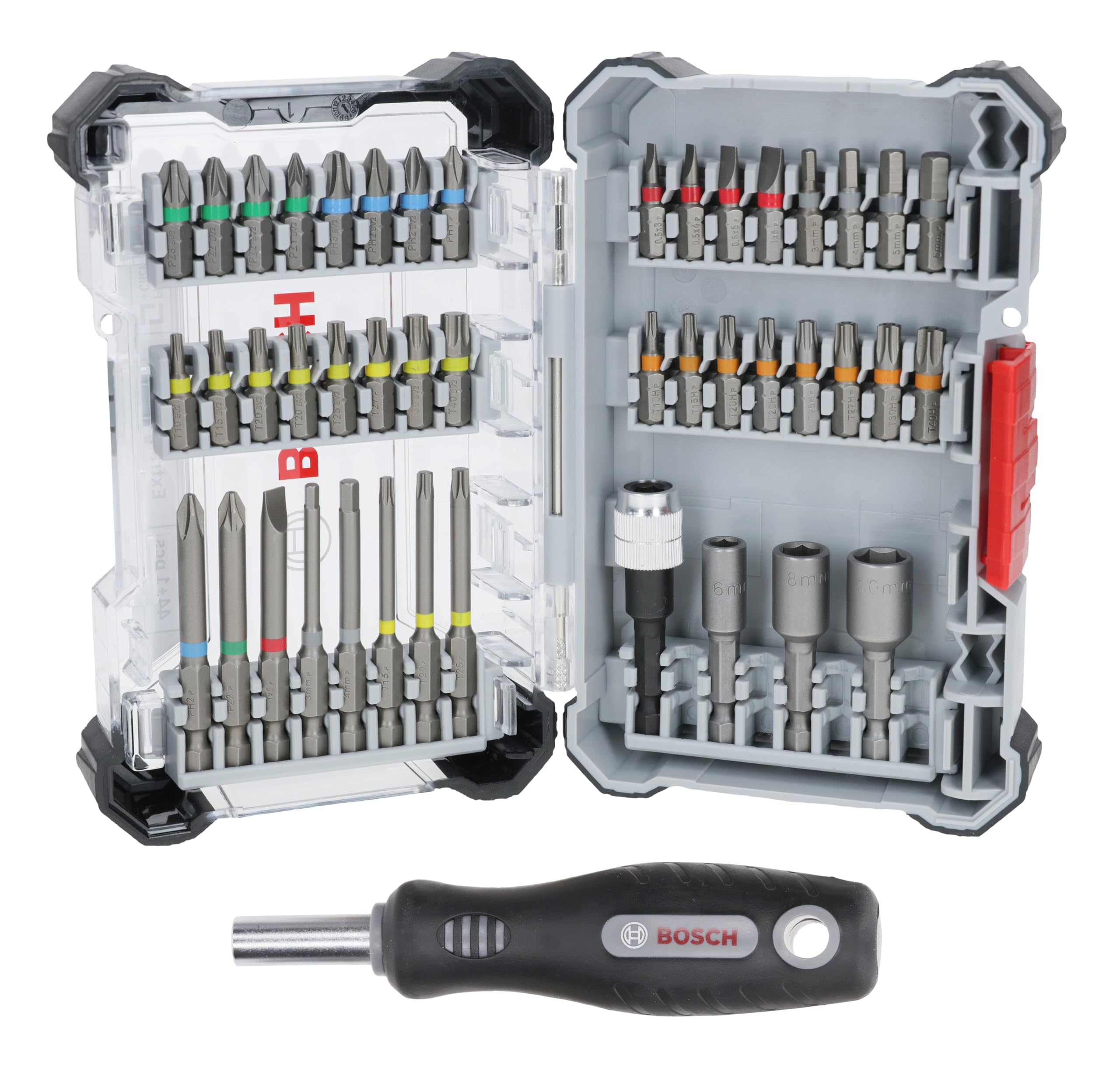 Bosch 45x Extra Hard Schrauberbit-Set, 44+1‑tlg. (168 x 110,5 mm, Professional Zubehör Schraubendreher, Bohrschrauber)