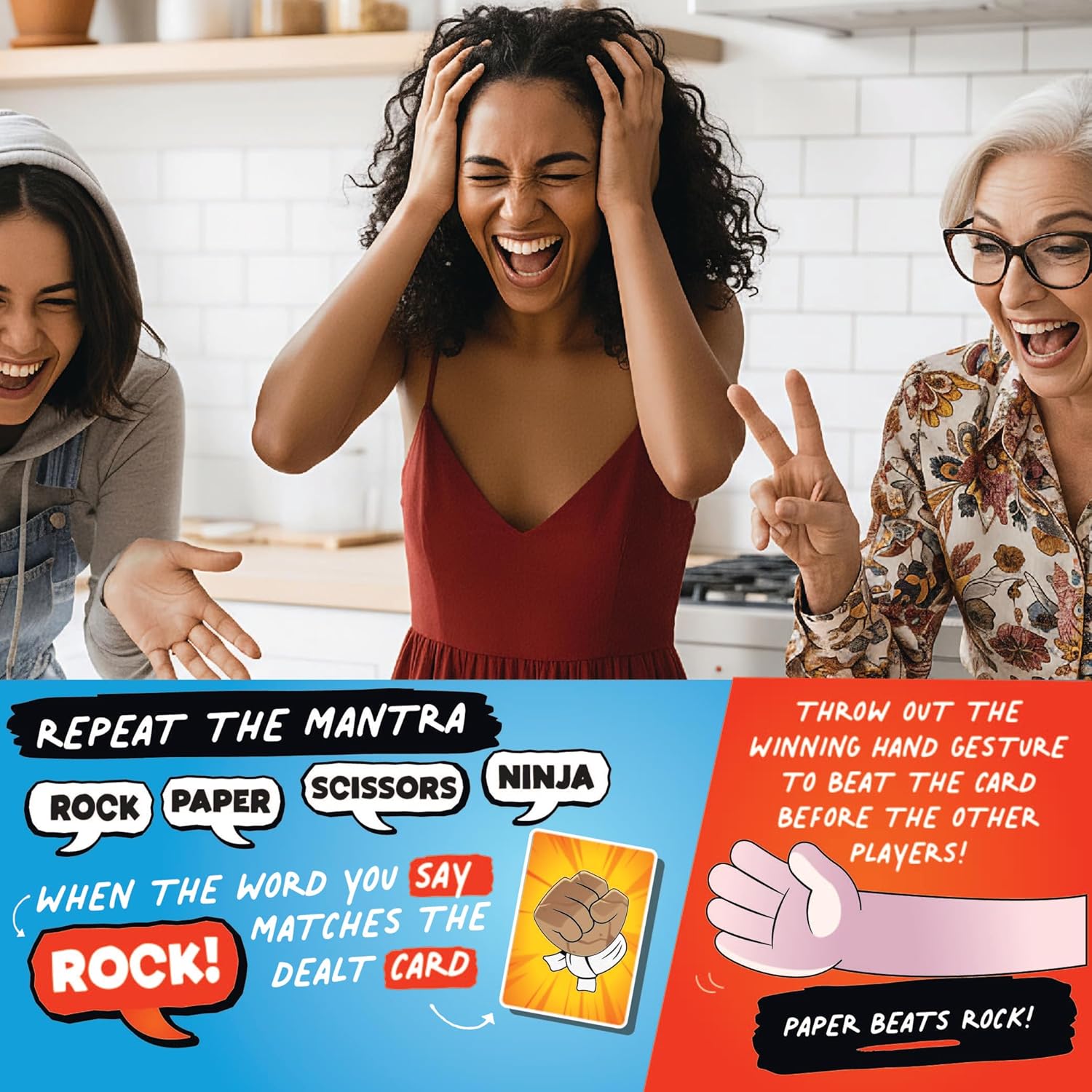 Rock Paper Scissors Ninja Card Game, Fast-Paced Battle Royale with Foam Ninja Star, Ages 7+, 2-6 Players