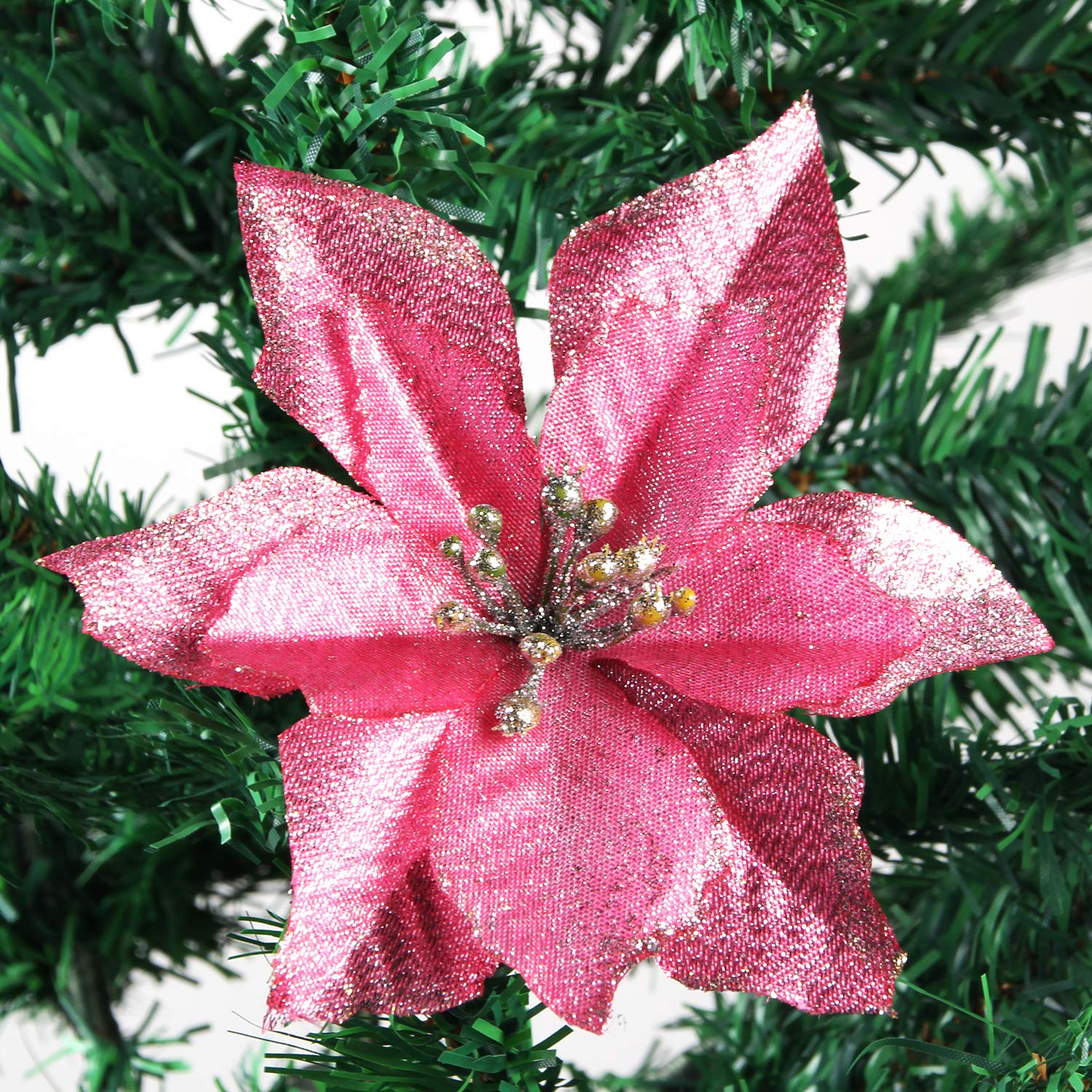 Amazon.com: DERVONUNS Poinsettia Christmas Decorations Glitter Artificial Poinsettia Flowers for Christmas Tree Decorations(12Pack)(Pink) : Home & ...