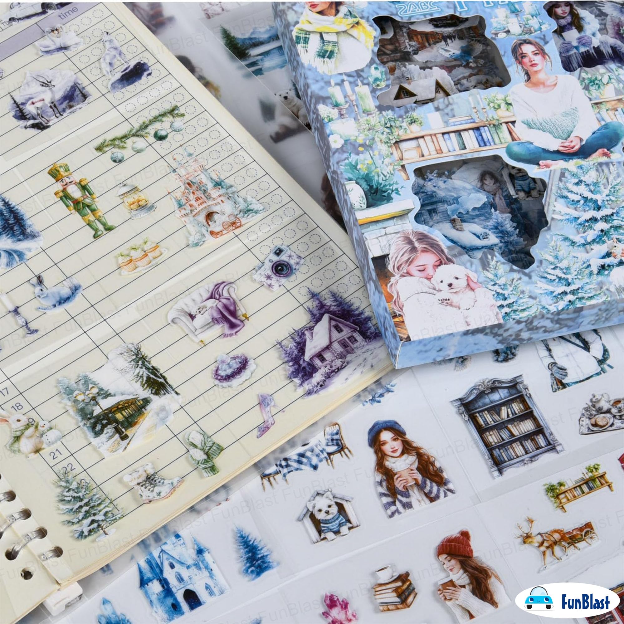 FunBlast Self Adhesive 640Pcs /100 Sheets, Flowers Bloom in All Seasons Stickers, Retro Decorative Sticker's for Scrapbook, Japanese Style Sticker's for Project, Journals, Scrapbooking (Winter) 3
