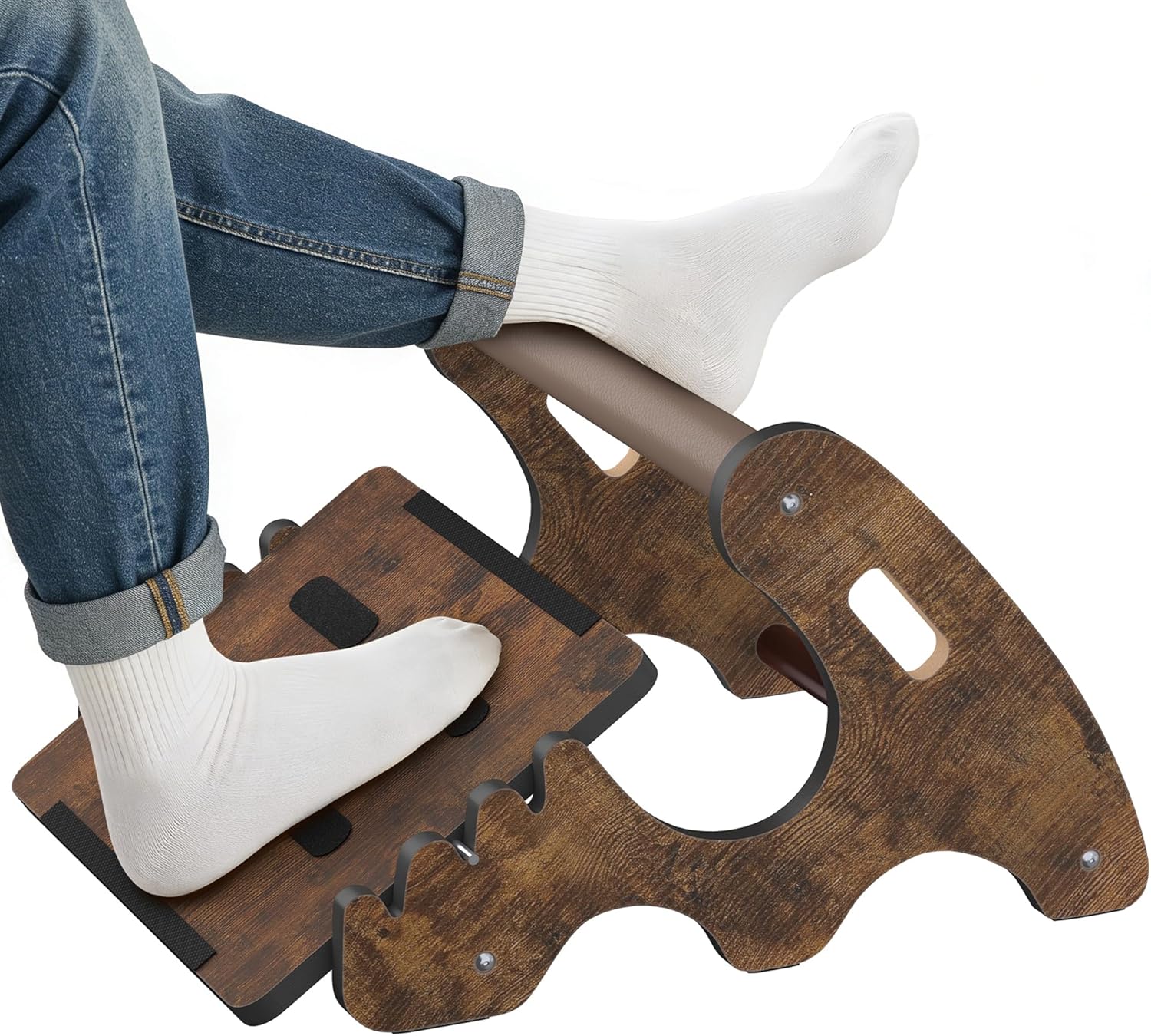 Upgraded Foot Rest Under Desk- Wooden Ergonomic Adjustable Rocking Foot Stool Under Desk with Soft Crossbar, 3 Height & Angle Settings, Non-Slip Surface for Improved Posture,Home & Office