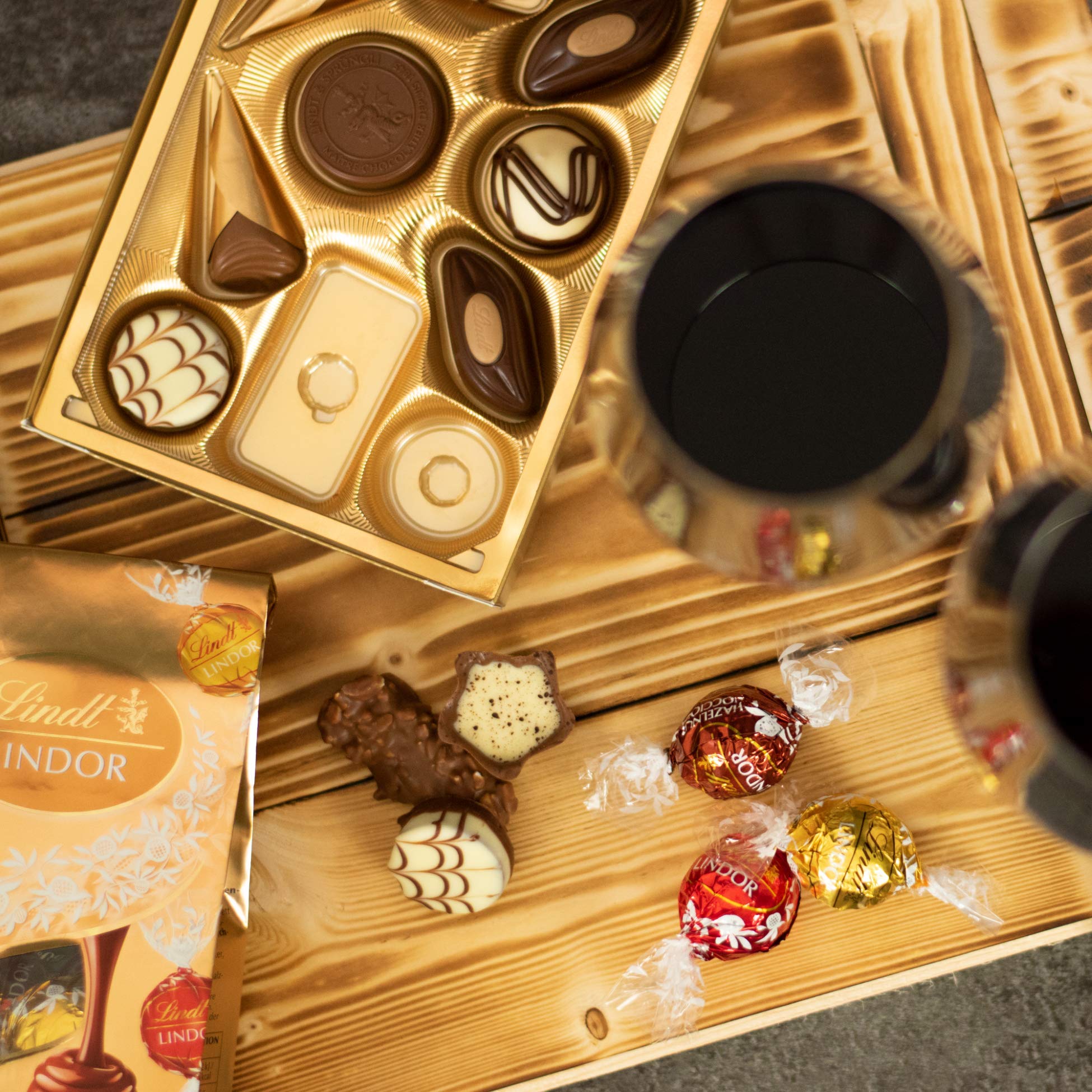 Geschenkset Mailand | Geschenkkorb gefüllt mit Rotwein & Lindt Pralinen | Wein und Schokolade Präsentkorb für Frauen & Männer zu Geburtstag, Dankeschön, Muttertag