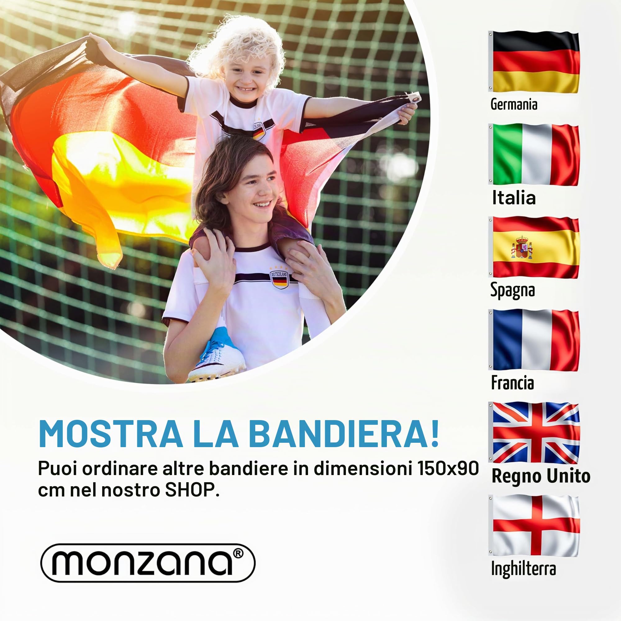 MONZANA Set Montaggio Bandiera Asta Alluminio 6,5 m con Fune Moschettone Gancio Regolabile