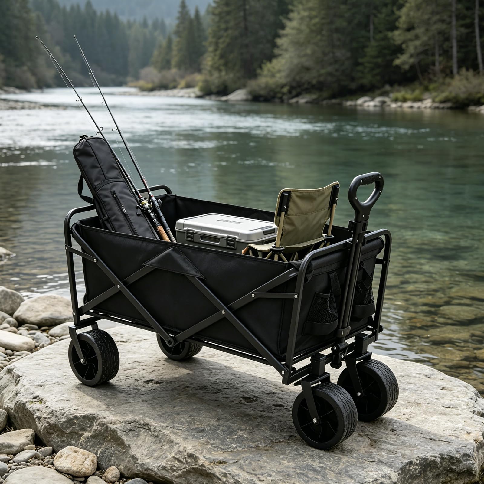 Składany wózek transportowy, 115 kg, z kieszeniami do przechowywania | Wózek ręczny, wózek plażowy, 89,5 x 51 cm, wózek transportowy na plażę, kemping, zakupy, wózek ogrodowy