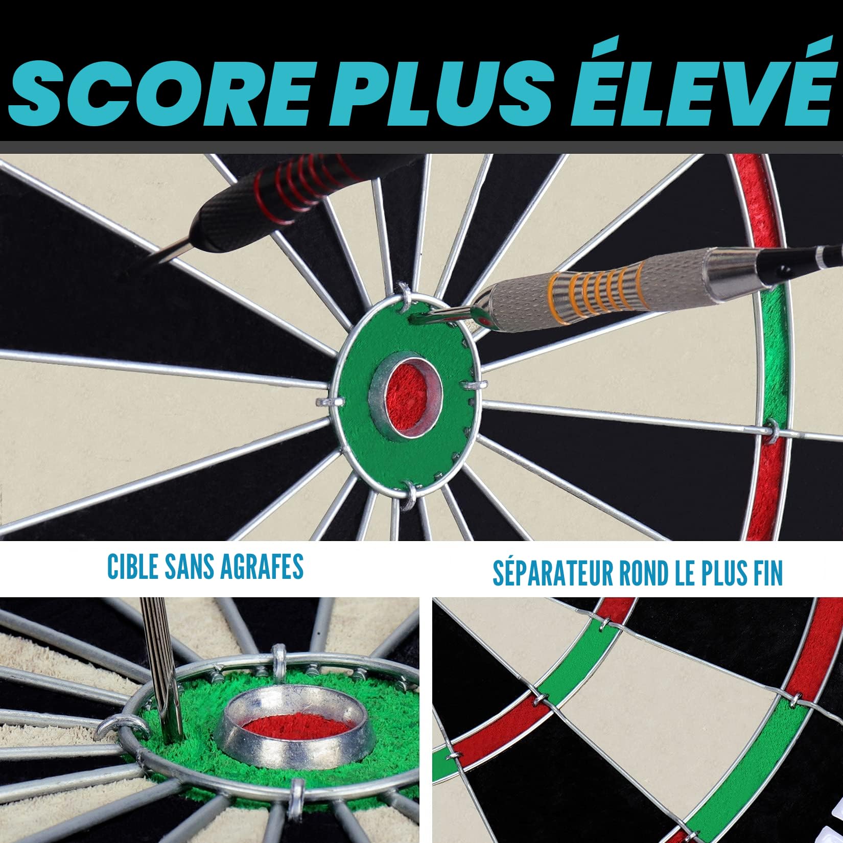 Cibles Standard en Acier avec 6 Fléchettes à Pointe en Acier de 20 g, 12 Ailettes, Jeux de Précision avec Cible Uniquement