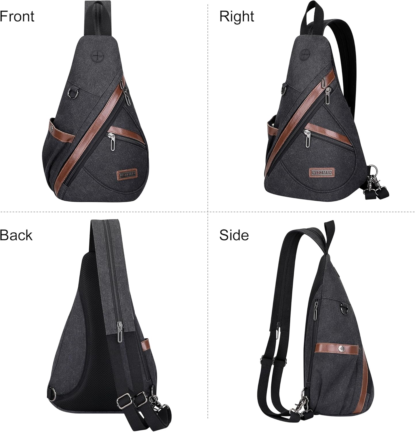 WITZMAN Canvas Sling Bag for Men Women Convertible Sling Backpack Crossbody Vintage Chest Bag Travel Casual Daypack（A8003 Black） - Image 9